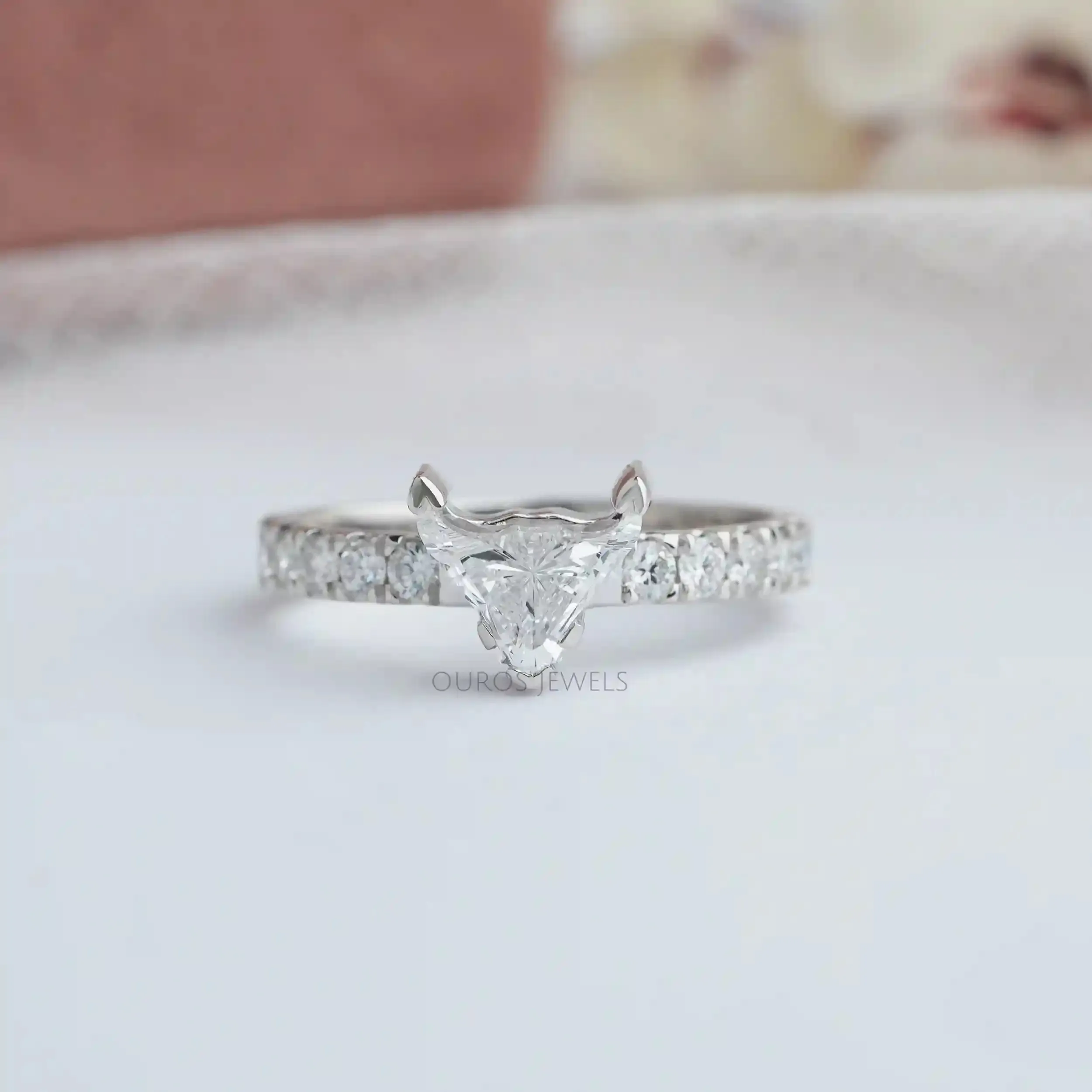 Bull Cut Lab Grown Solitaire Accent Diamond  Engagement Ring