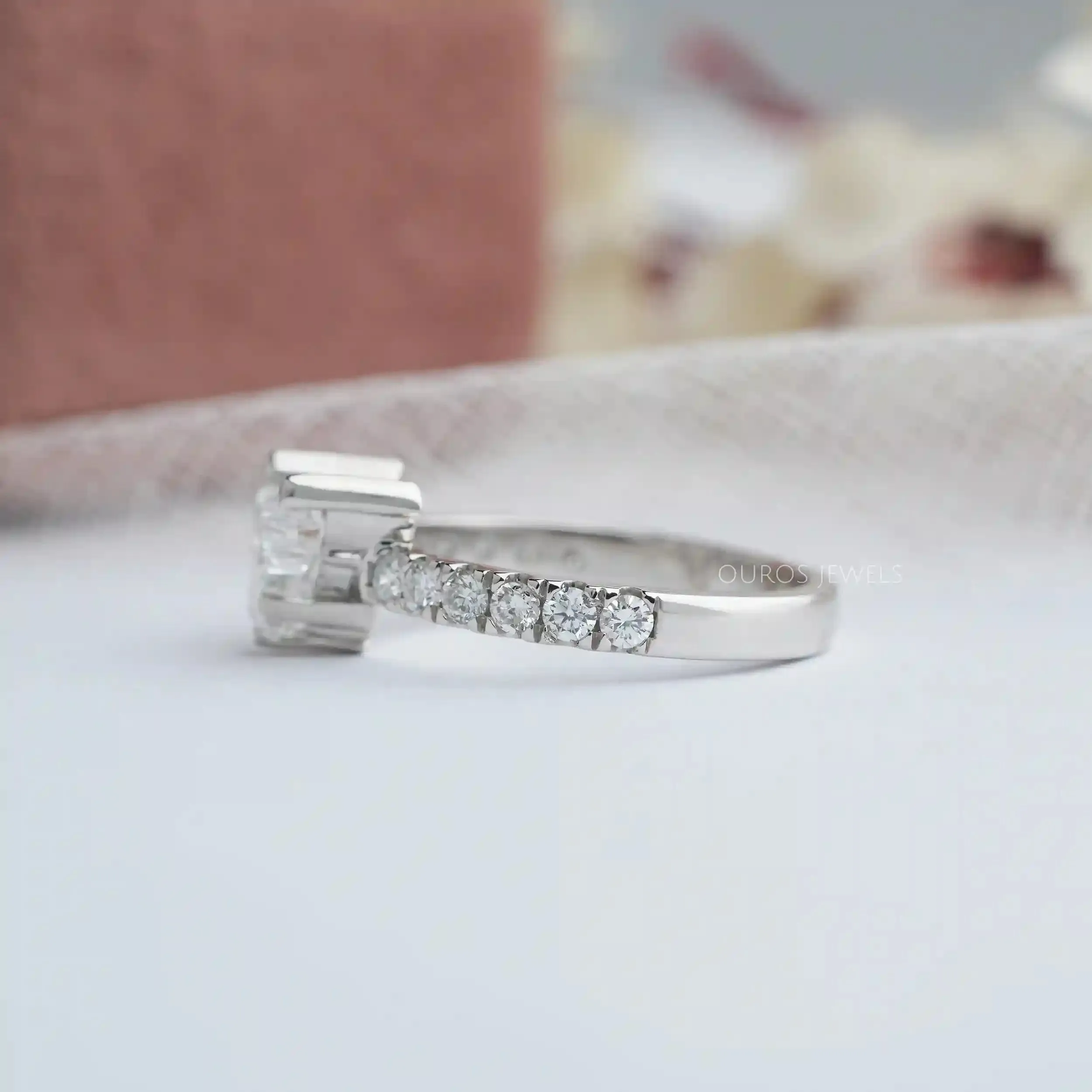 Bull Cut Lab Grown Solitaire Accent Diamond  Engagement Ring