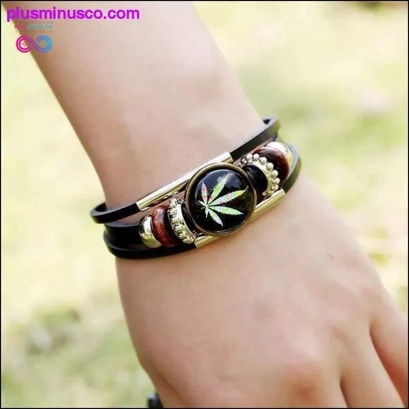 Casual Weed Wrap Charm Handmade leather Bracelets