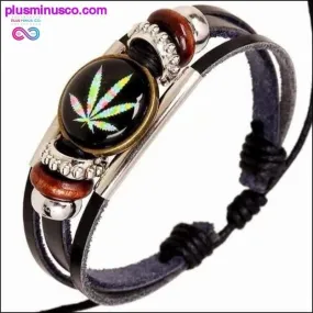 Casual Weed Wrap Charm Handmade leather Bracelets