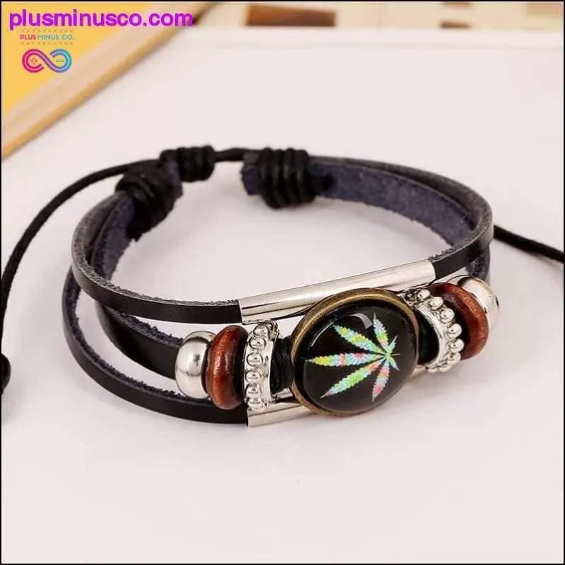 Casual Weed Wrap Charm Handmade leather Bracelets