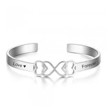 CBA102651 - Personalized Infinity Heart Bangle, Stainless Steel