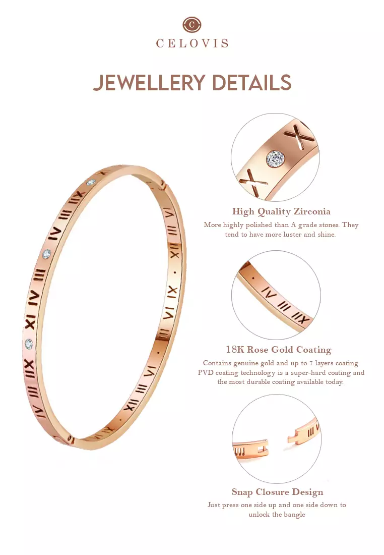 CELOVIS CELOVIS - Chantal Roman Numeral Bangle in Rose Gold