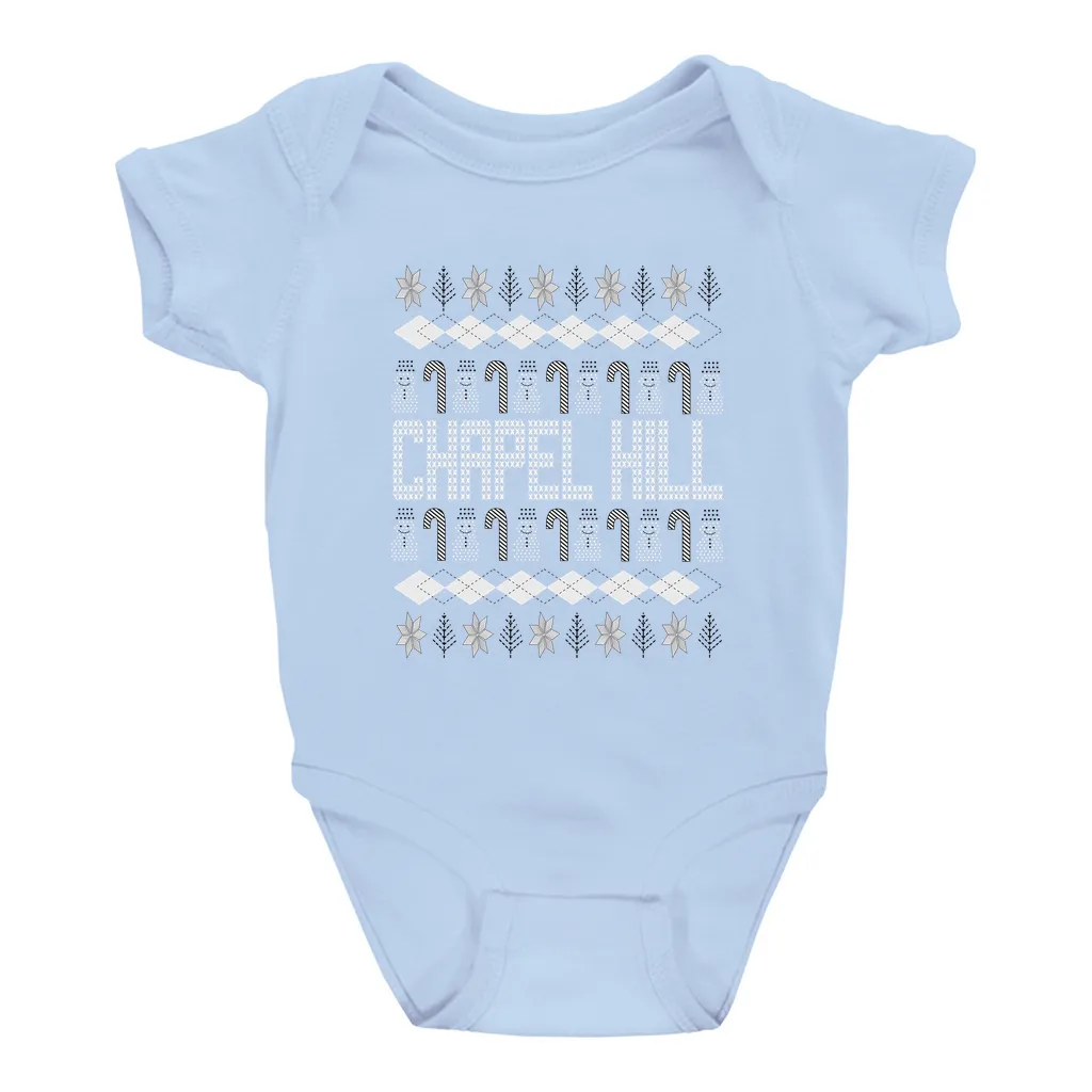 Chapel Hill Christmas Pattern Light Blue Baby Onesie