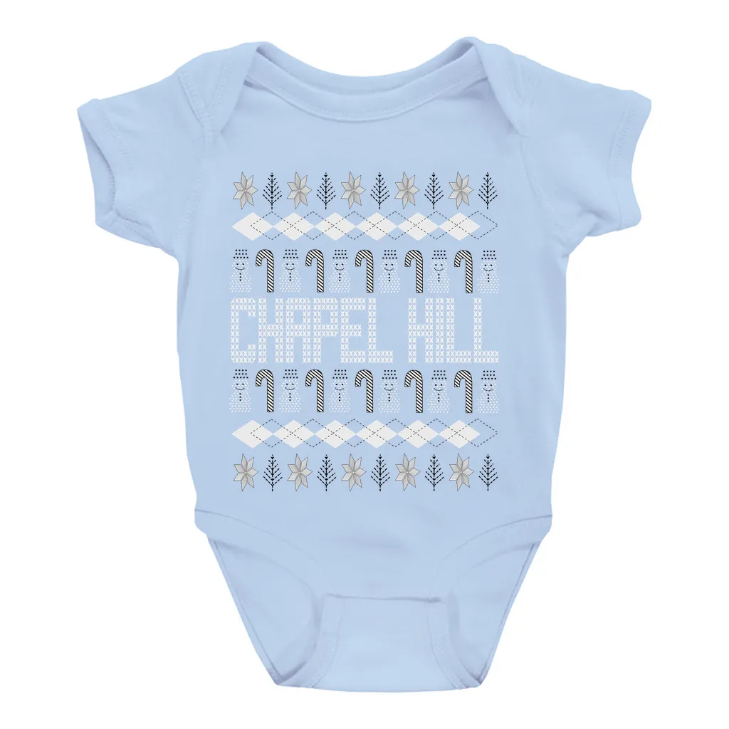 Chapel Hill Christmas Pattern Light Blue Baby Onesie