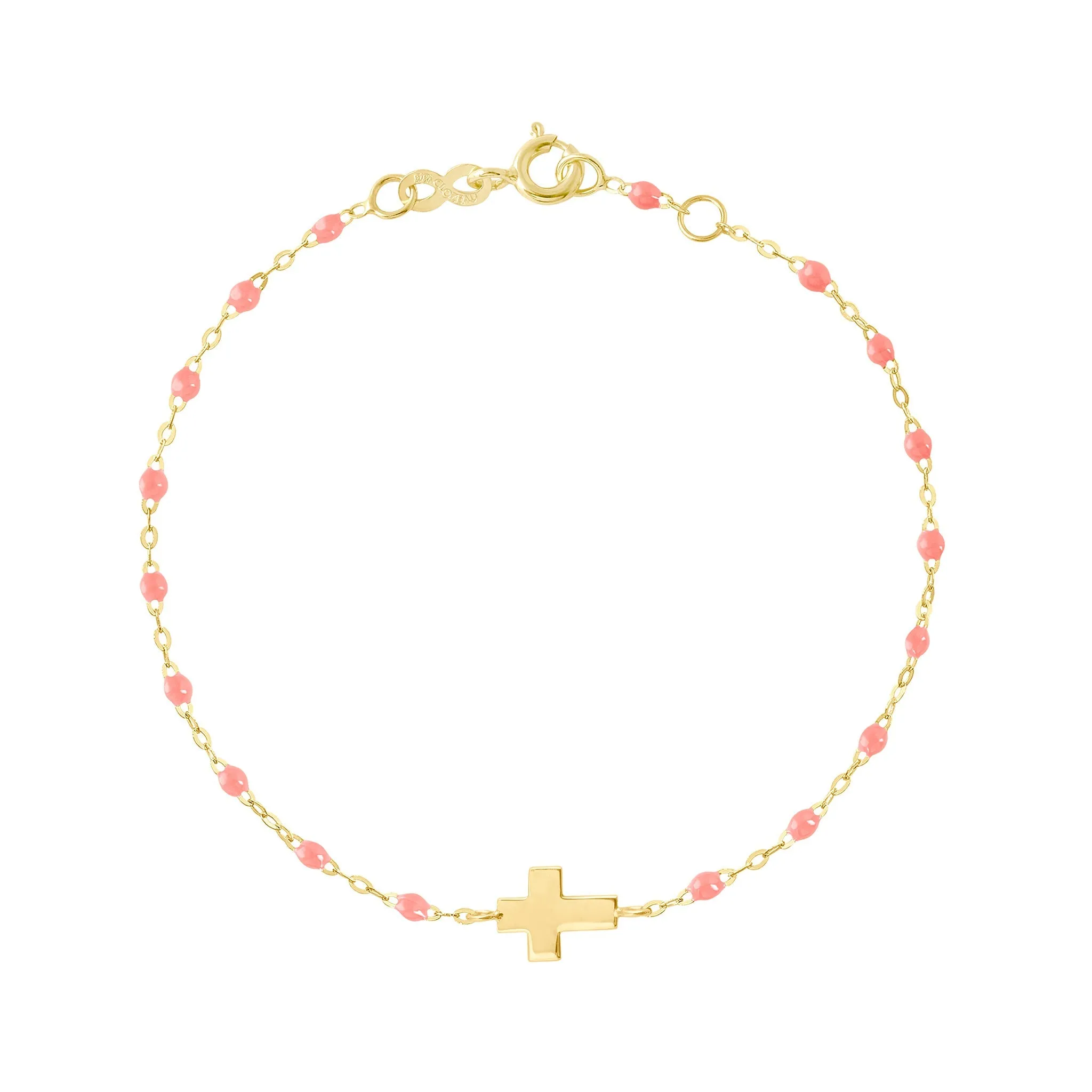 Child Cross Charm Classic Gigi Fuchsia bracelet, Yellow Gold, 5.9