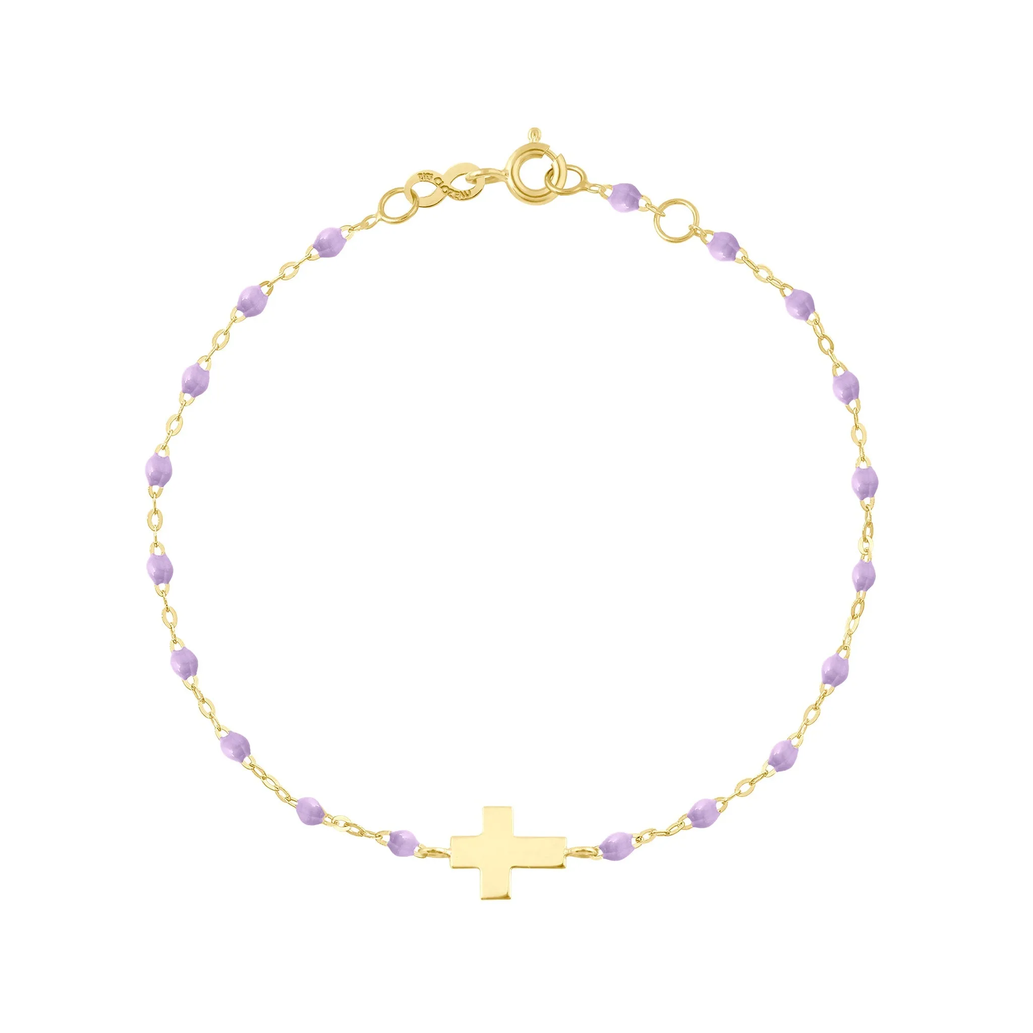 Child Cross Charm Classic Gigi Lilac bracelet, Yellow Gold, 5.9