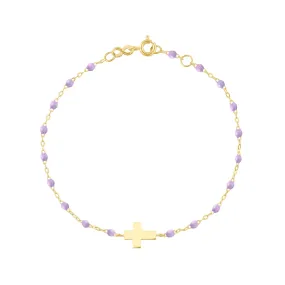 Child Cross Charm Classic Gigi Lilac bracelet, Yellow Gold, 5.9