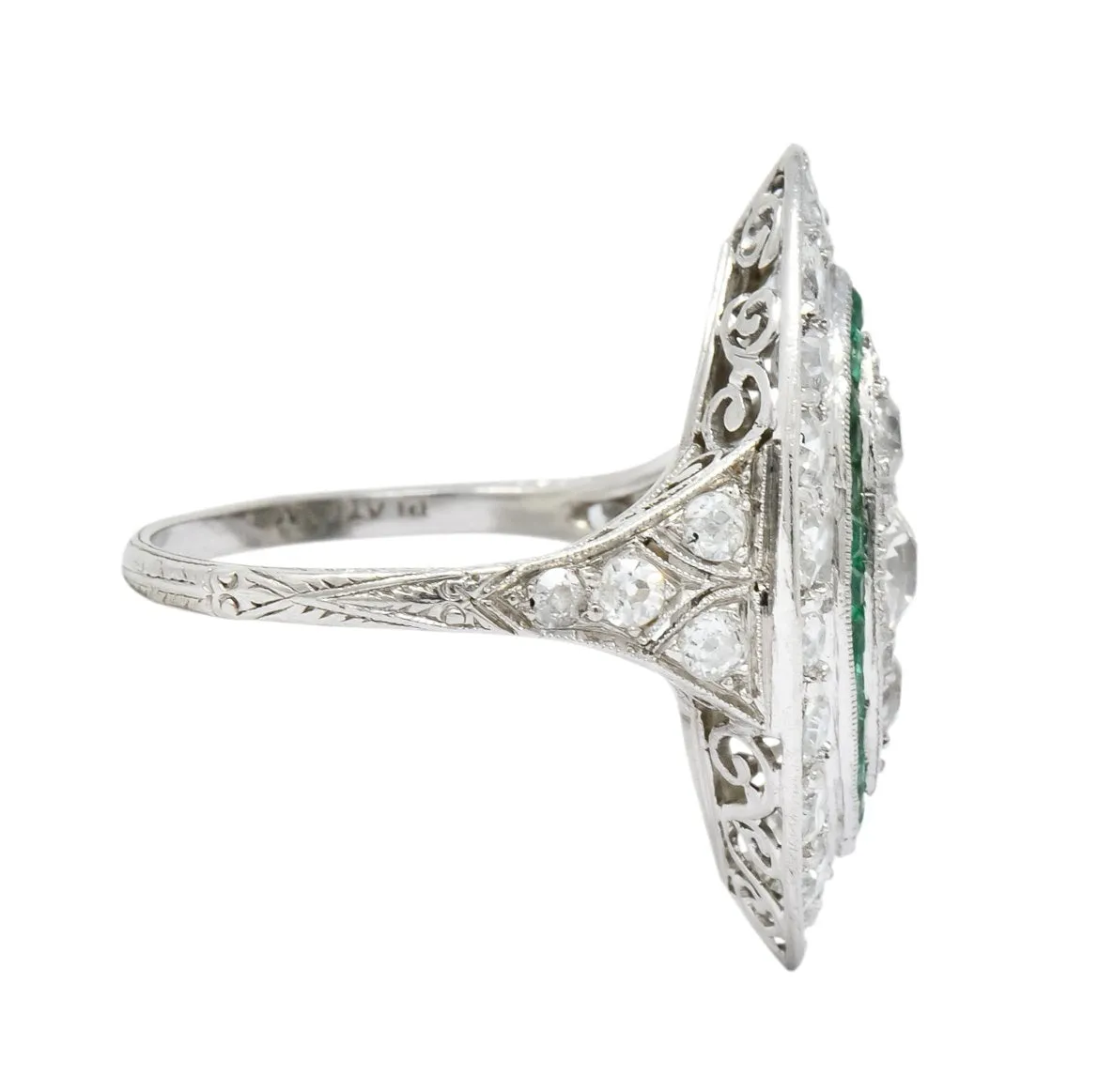 Circa 1915 Edwardian 2.95 CTW Diamond Emerald Platinum Dinner Ring