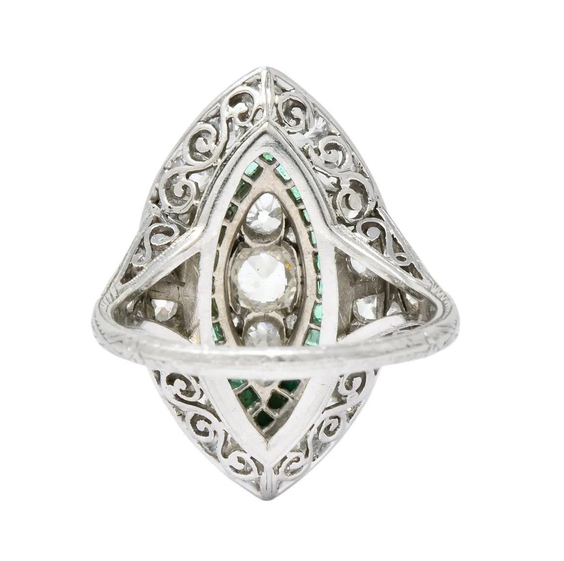 Circa 1915 Edwardian 2.95 CTW Diamond Emerald Platinum Dinner Ring