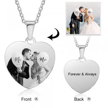 CNE101323 - Personalized Photo Heart Necklace with engraving on the back, Stainless Steel