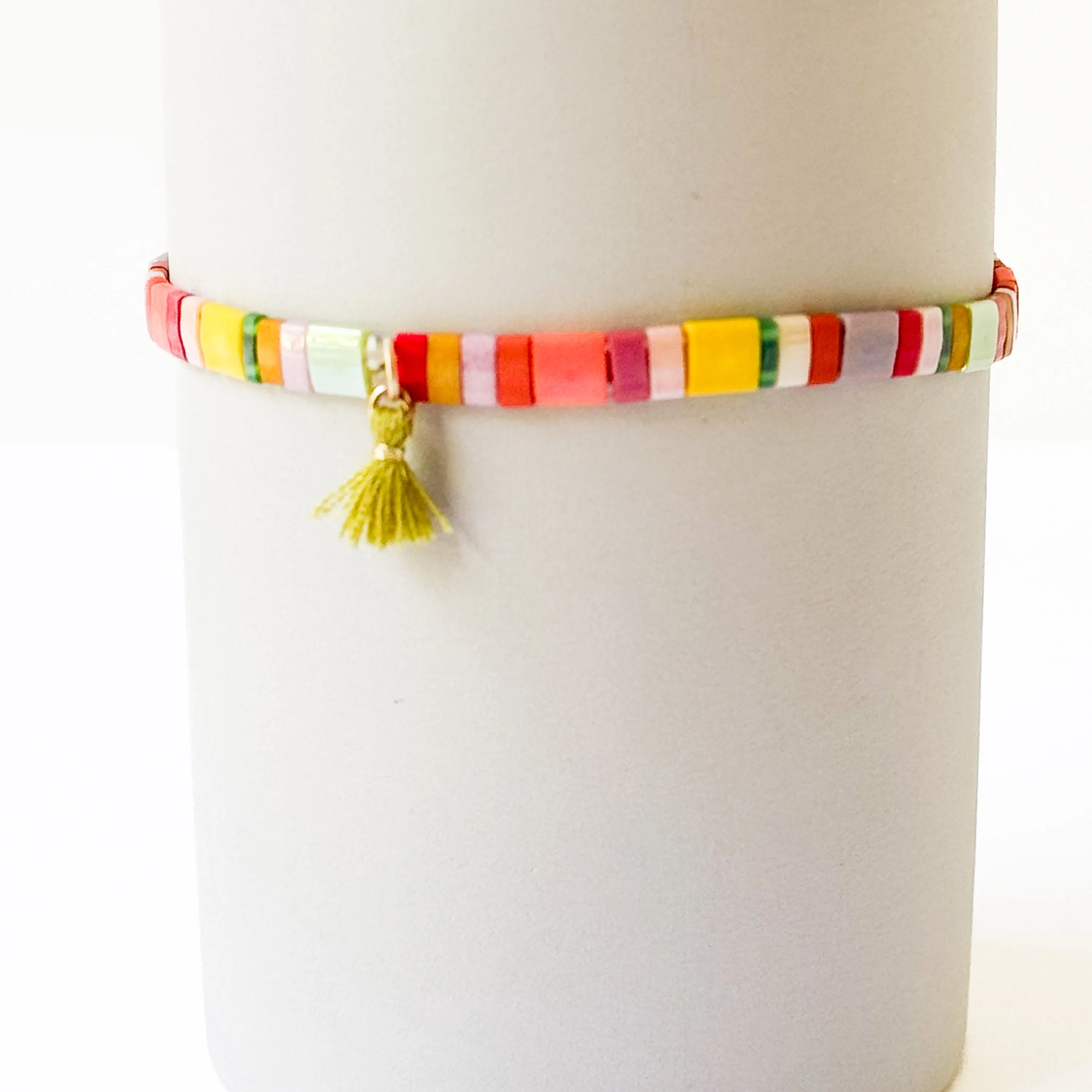 Colorful Tile Bead Bracelet With Tassel