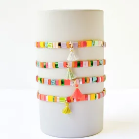 Colorful Tile Bead Bracelet With Tassel