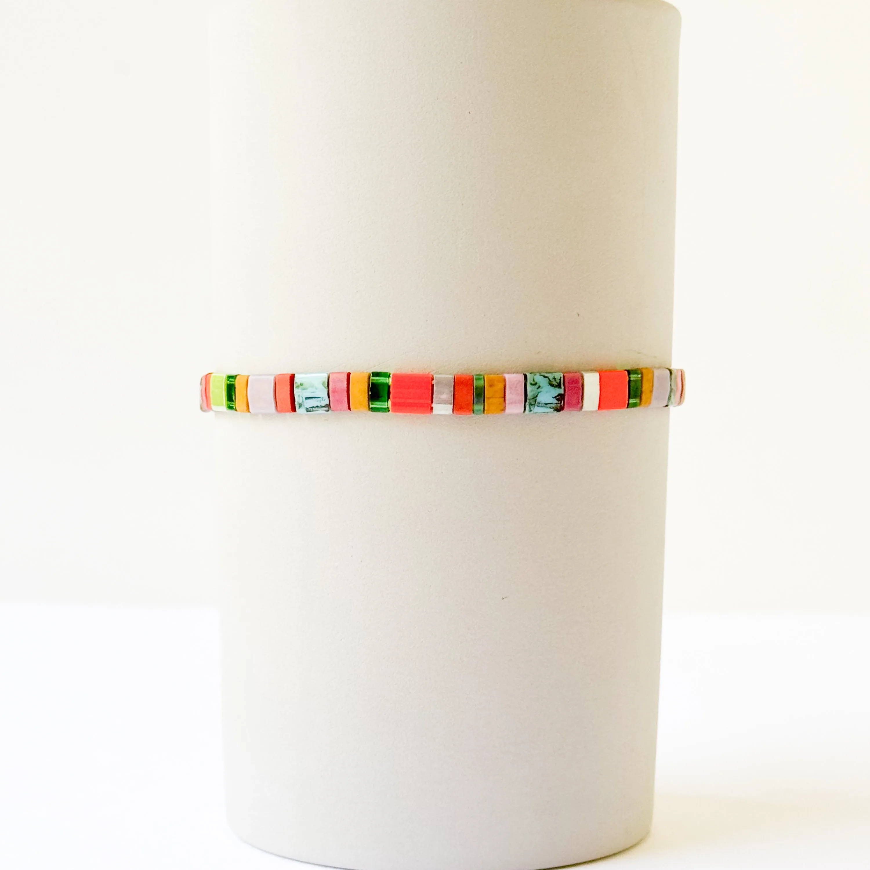 Colorful Tile Bead Bracelet With Tassel