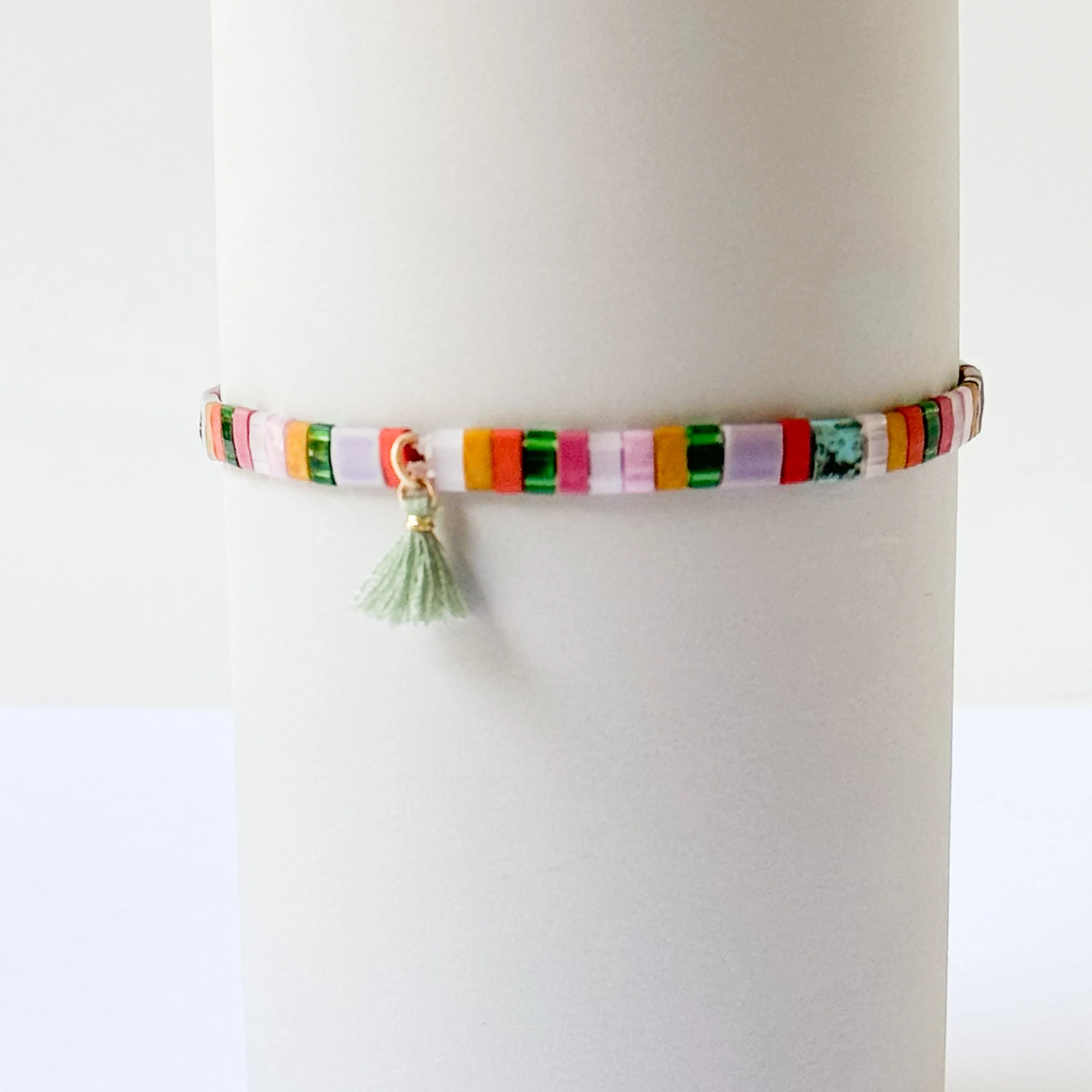 Colorful Tile Bead Bracelet With Tassel