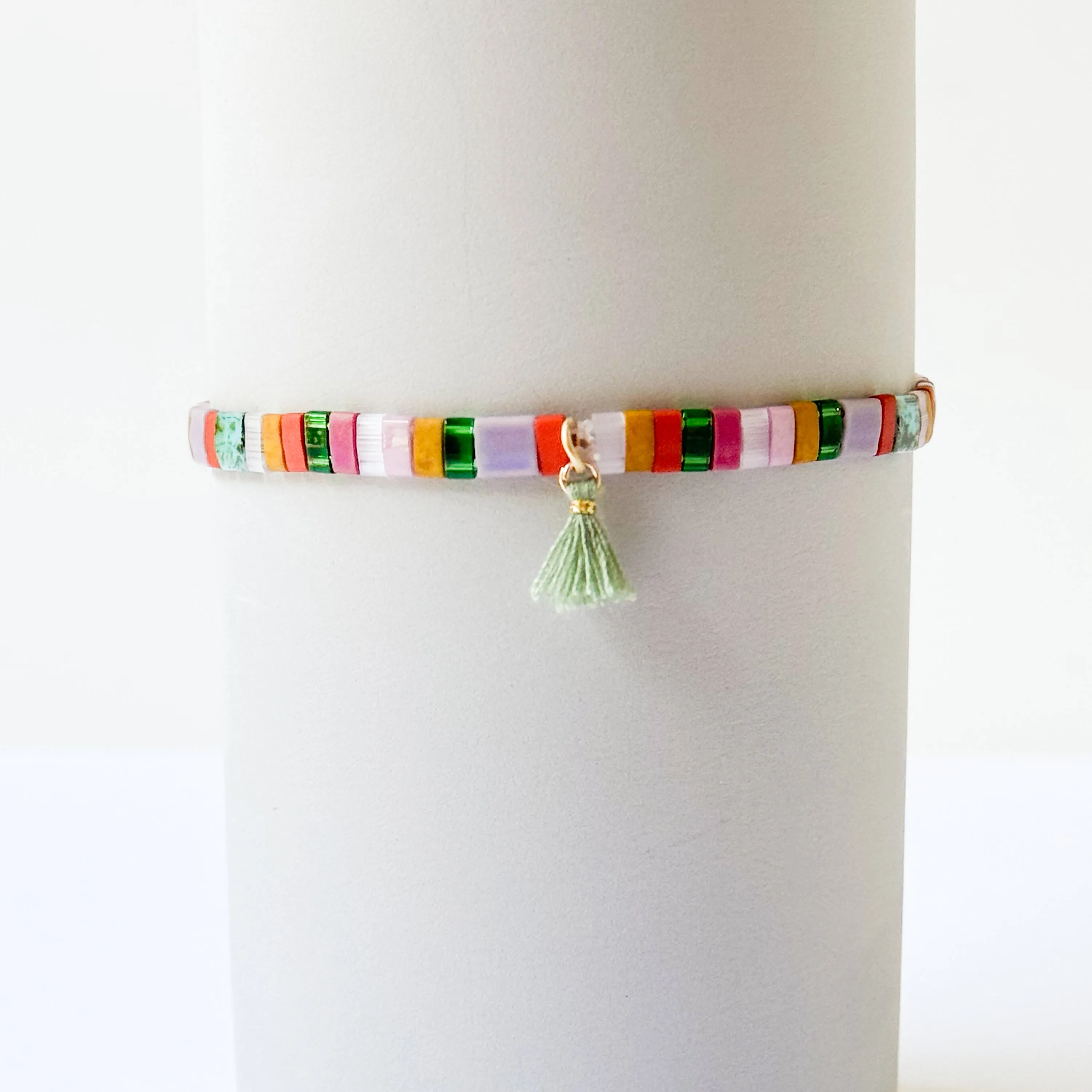 Colorful Tile Bead Bracelet With Tassel