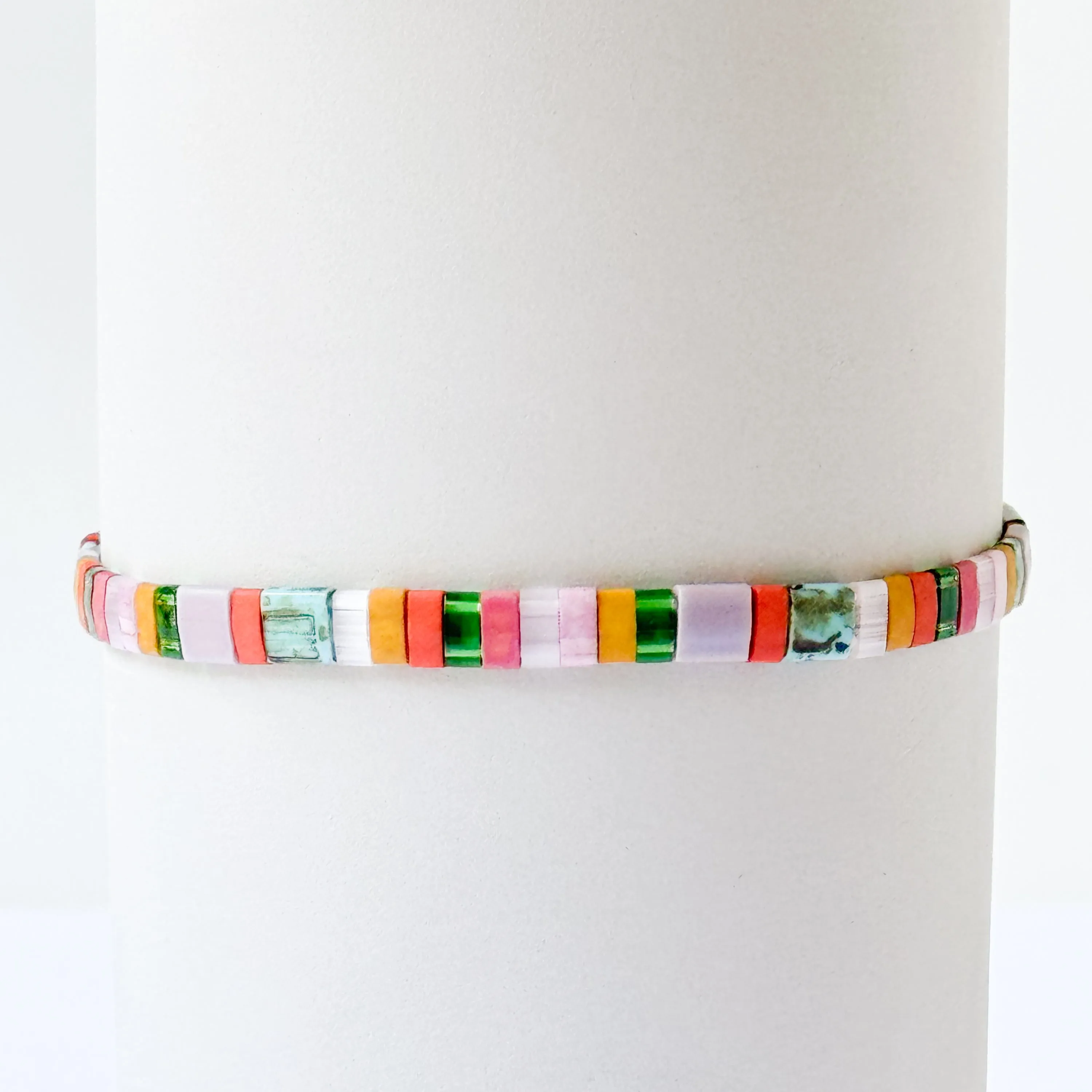 Colorful Tile Bead Bracelet With Tassel