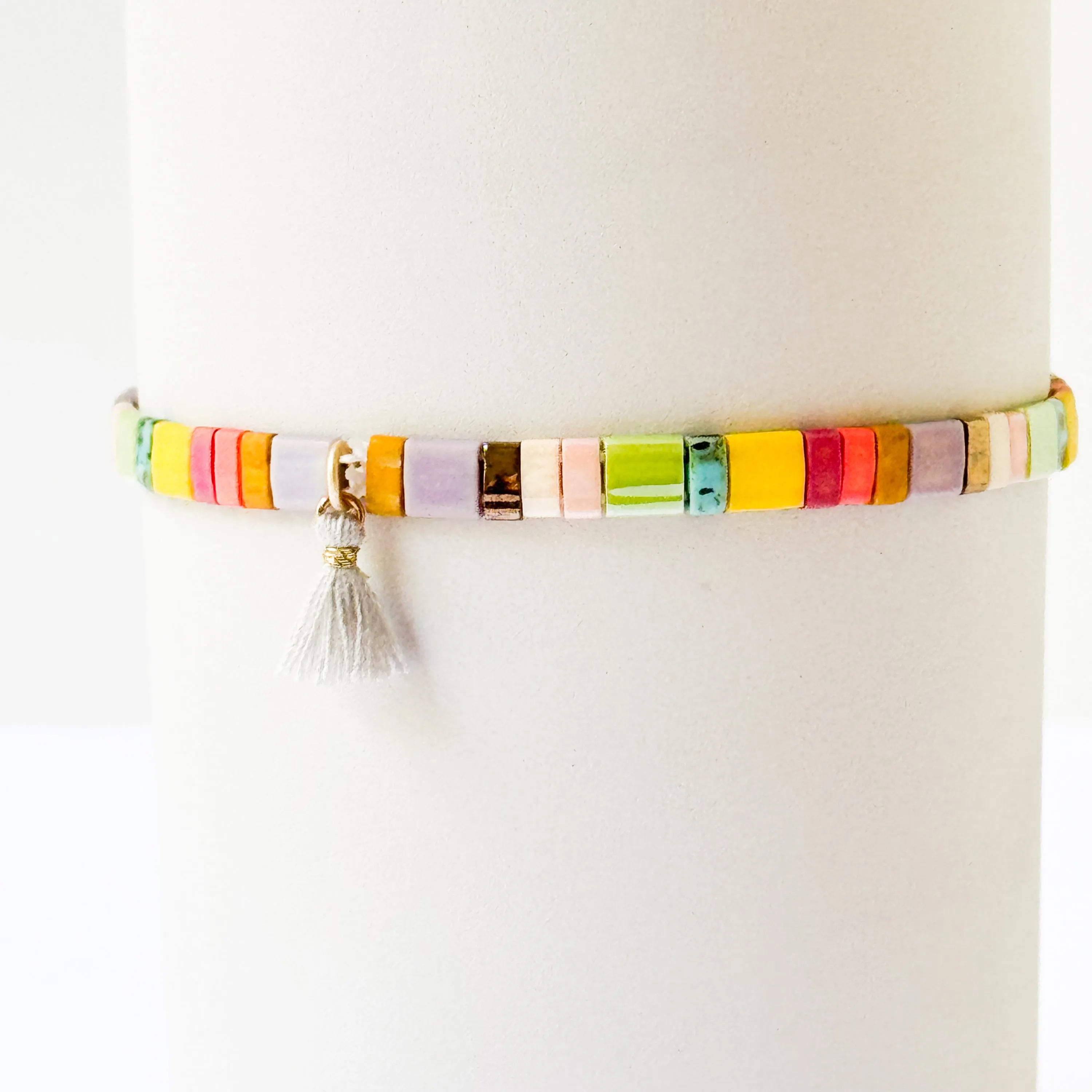 Colorful Tile Bead Bracelet With Tassel