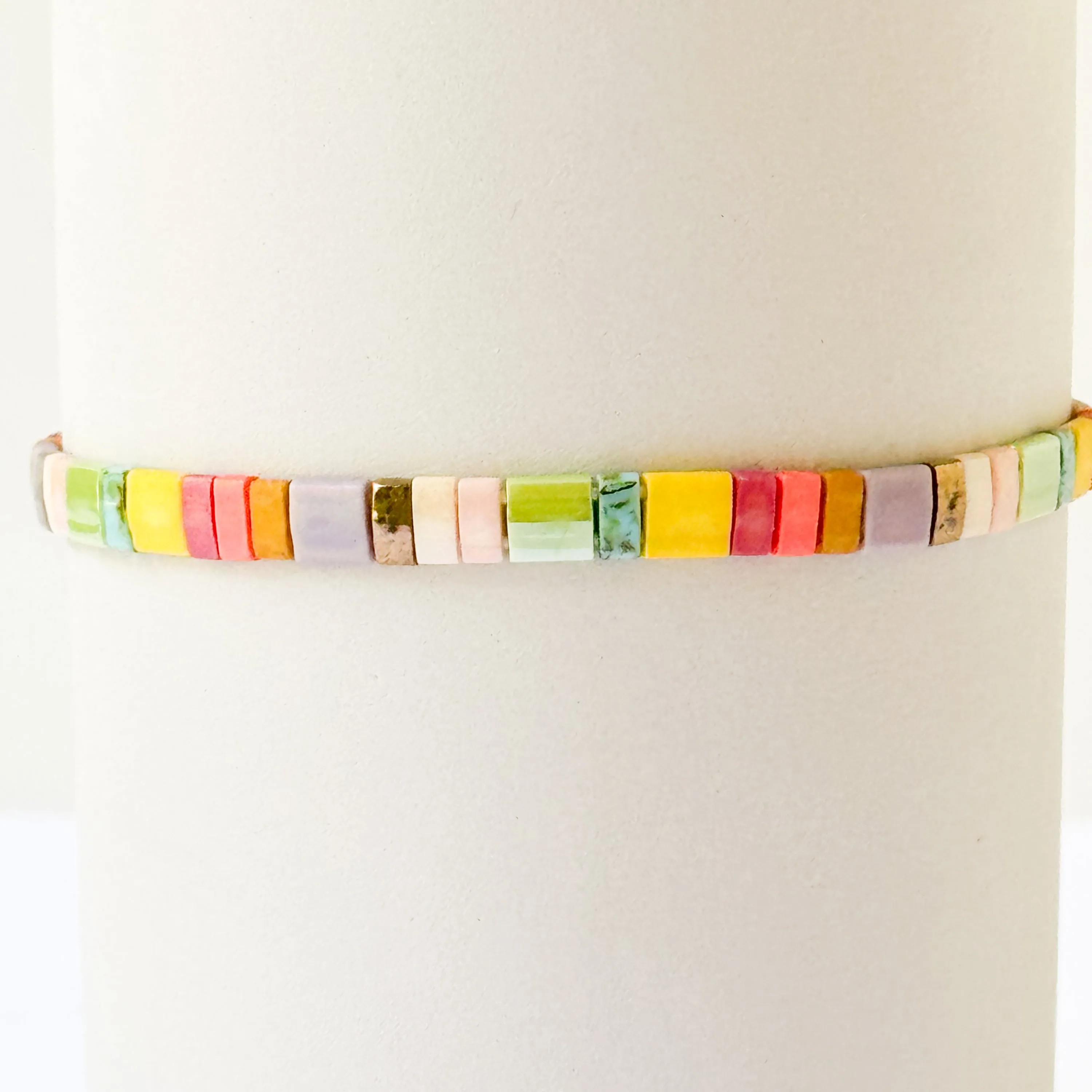 Colorful Tile Bead Bracelet With Tassel