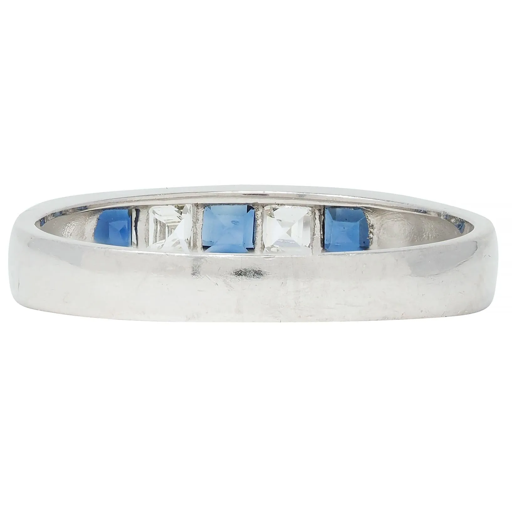 Contemporary 0.63 CTW Sapphire Diamond Square Step Cut Platinum Band Ring