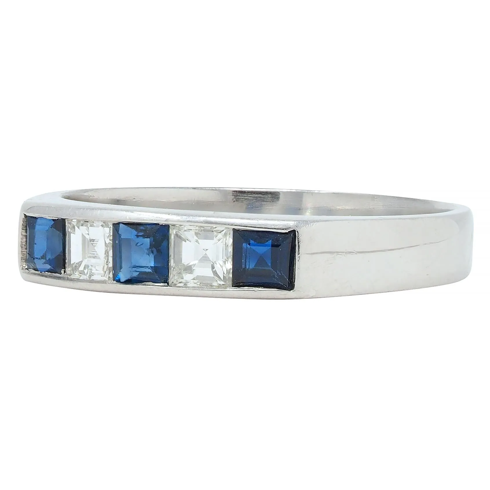 Contemporary 0.63 CTW Sapphire Diamond Square Step Cut Platinum Band Ring