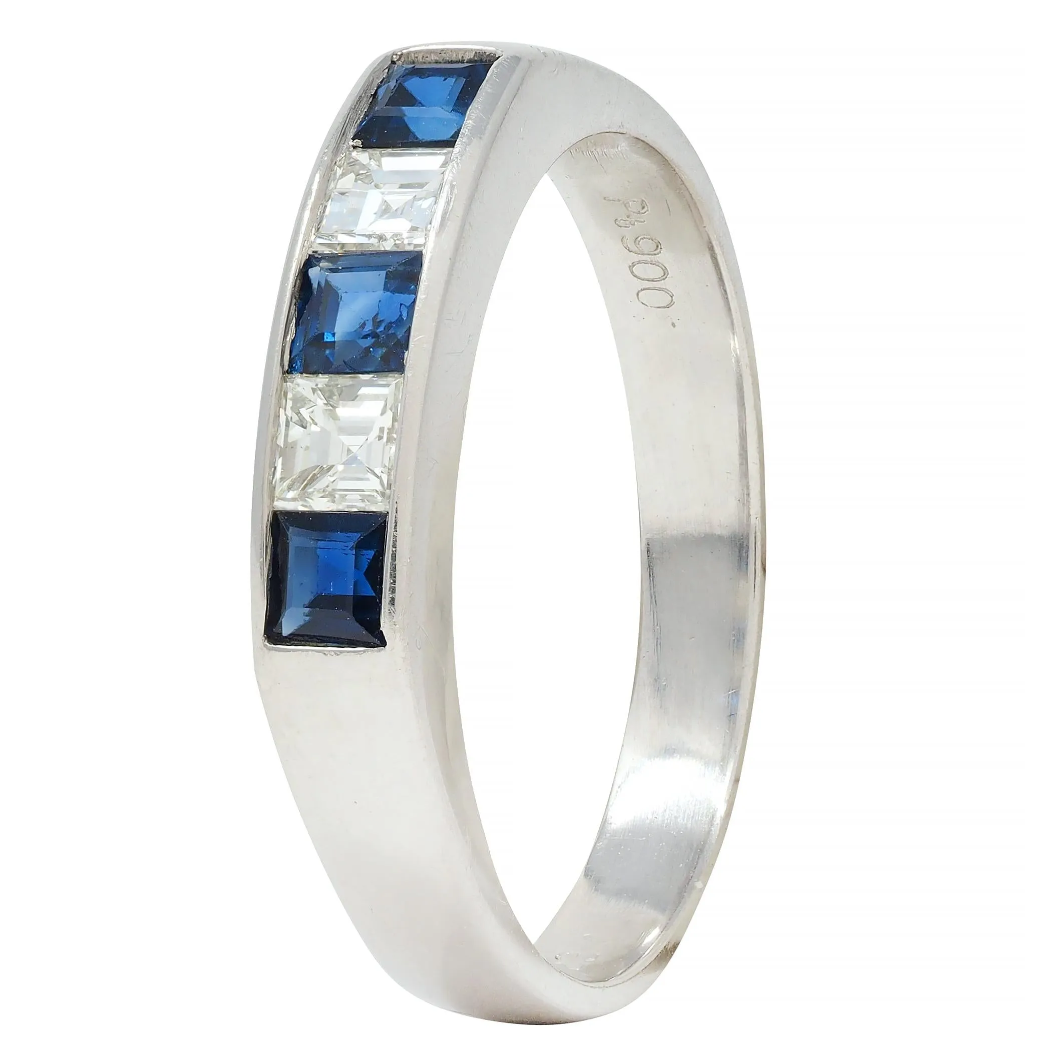 Contemporary 0.63 CTW Sapphire Diamond Square Step Cut Platinum Band Ring