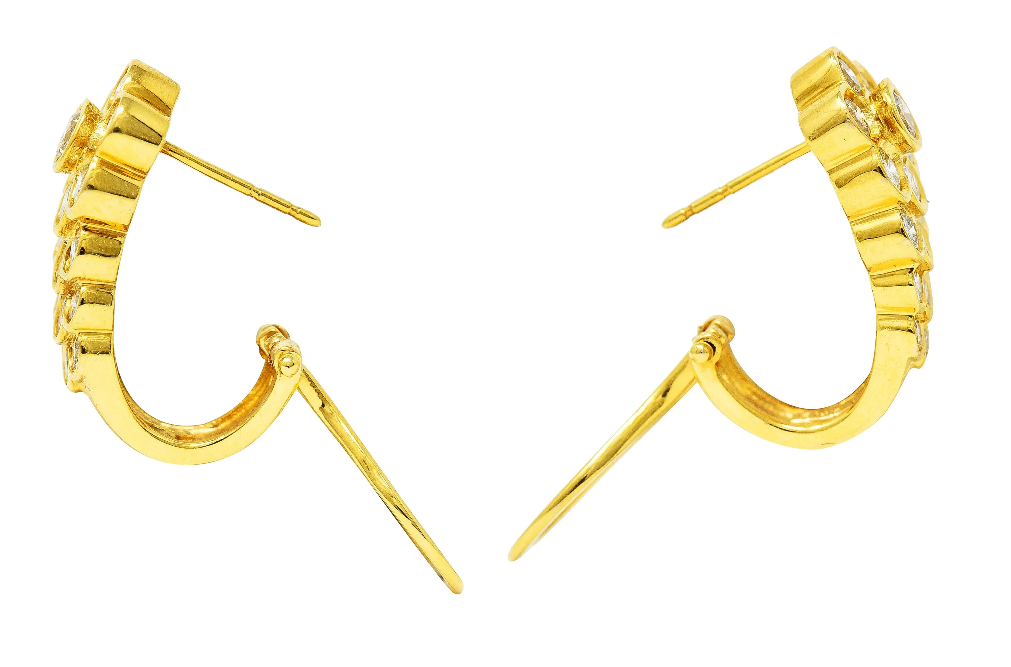 Contemporary 1.64 CTW Diamond 14 Karat Yellow Gold J Hoop Earrings