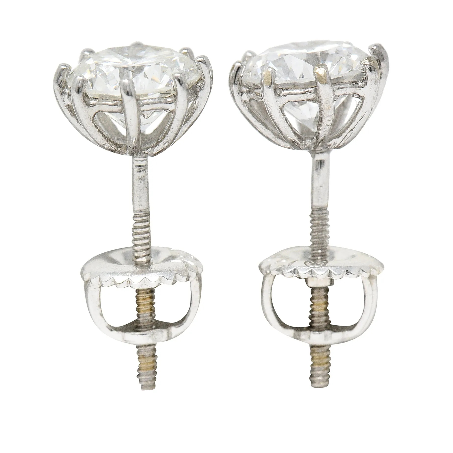 Contemporary 1.86 CTW Round Brilliant Diamond 14 Karat White Gold Screwback Stud Earrings