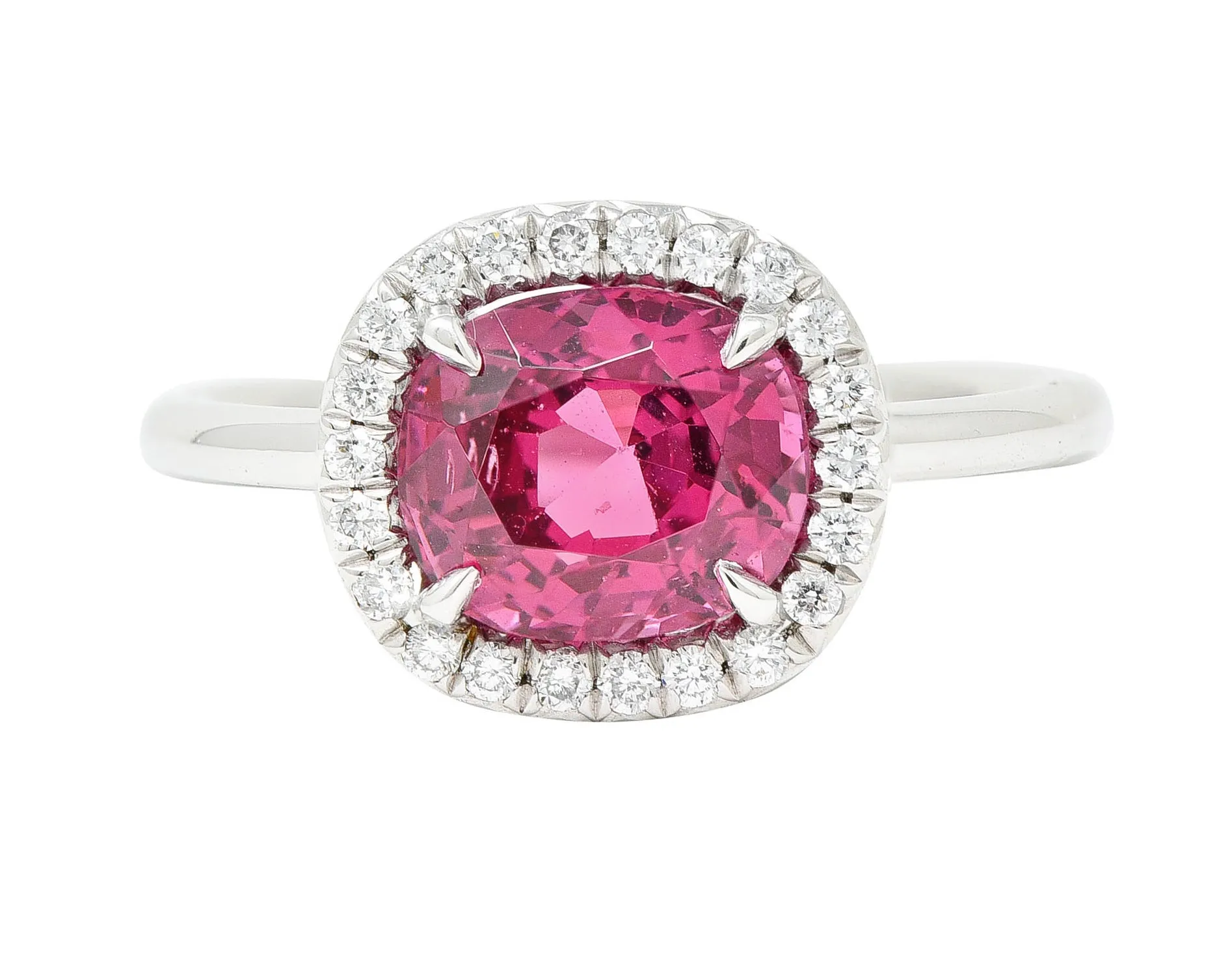 Contemporary 2.85 CTW Spinel Diamond Platinum Cushion Halo Ring