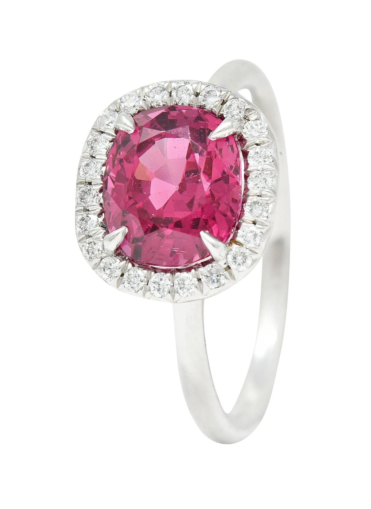 Contemporary 2.85 CTW Spinel Diamond Platinum Cushion Halo Ring