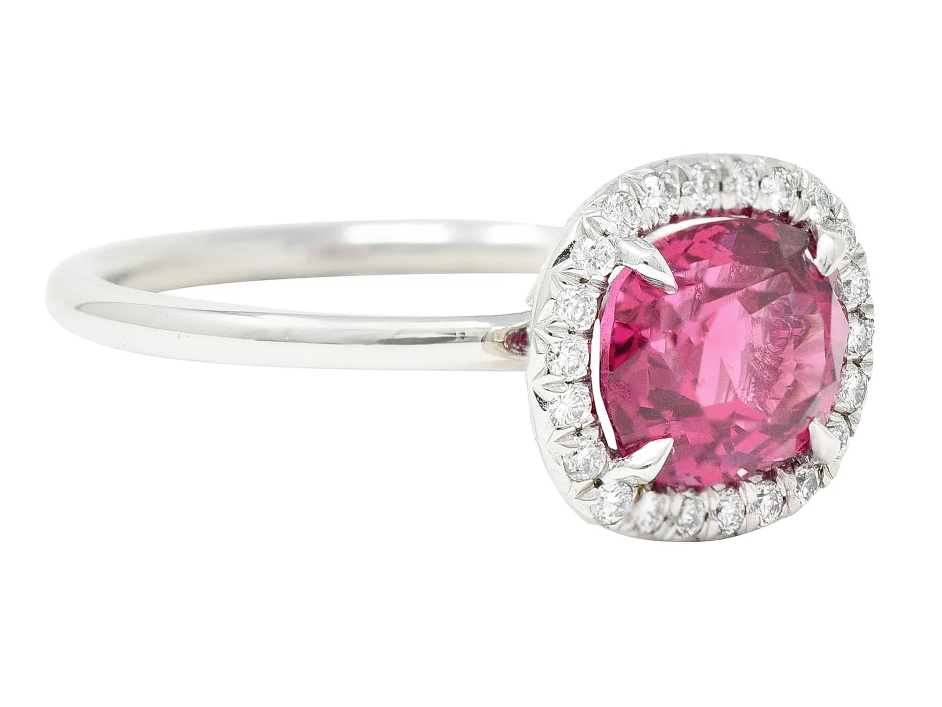 Contemporary 2.85 CTW Spinel Diamond Platinum Cushion Halo Ring