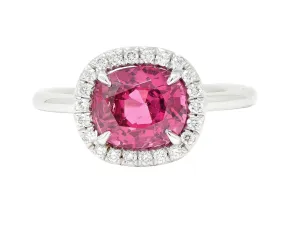 Contemporary 2.85 CTW Spinel Diamond Platinum Cushion Halo Ring