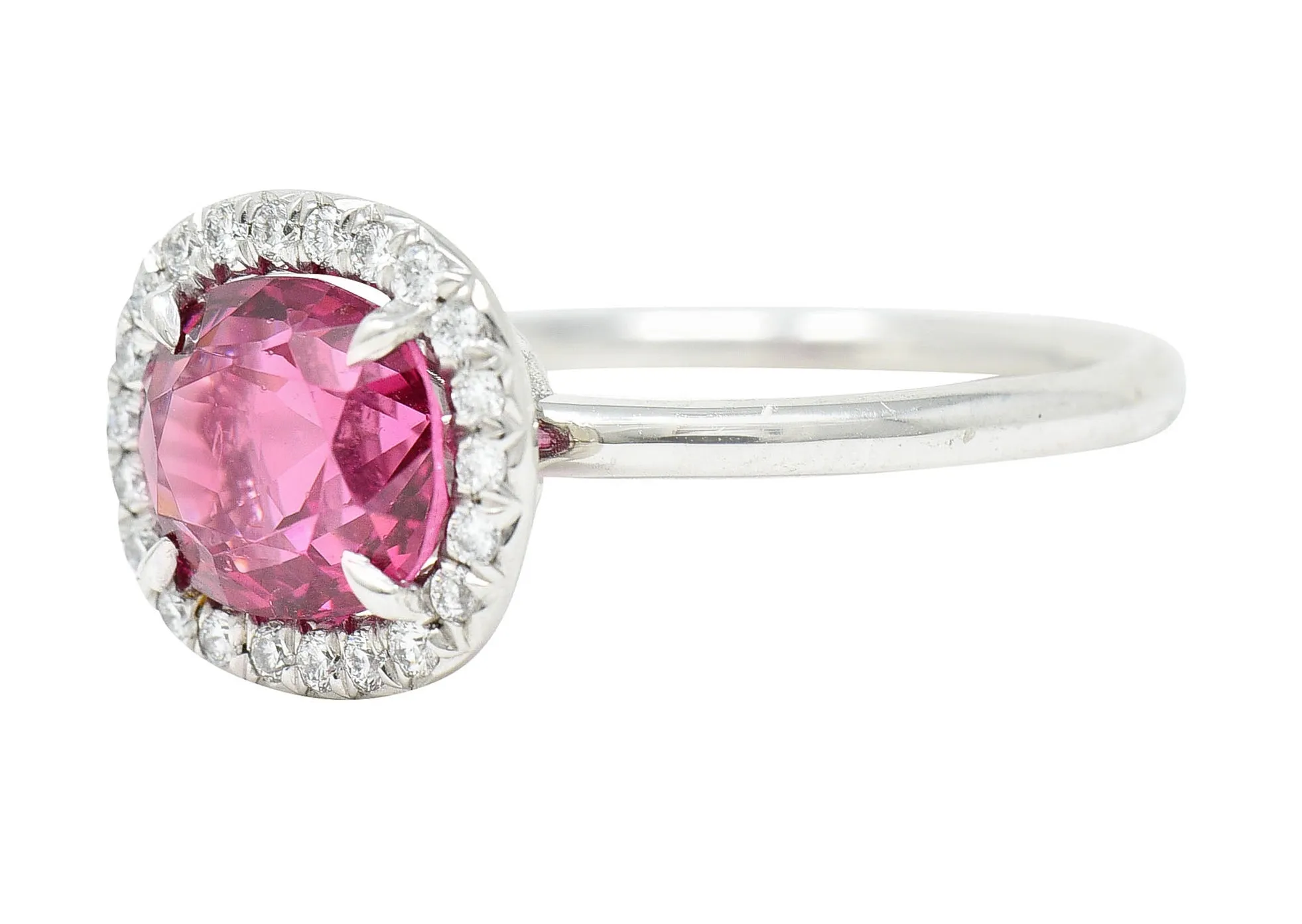 Contemporary 2.85 CTW Spinel Diamond Platinum Cushion Halo Ring