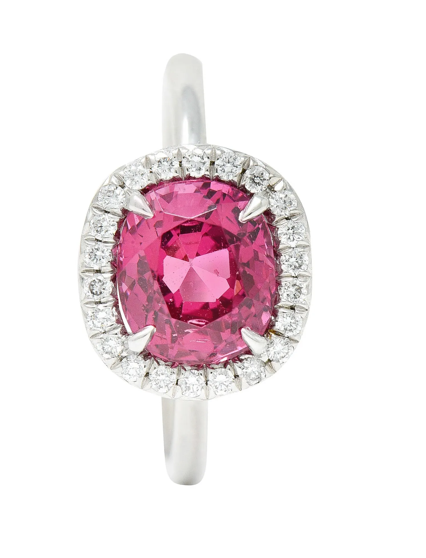 Contemporary 2.85 CTW Spinel Diamond Platinum Cushion Halo Ring