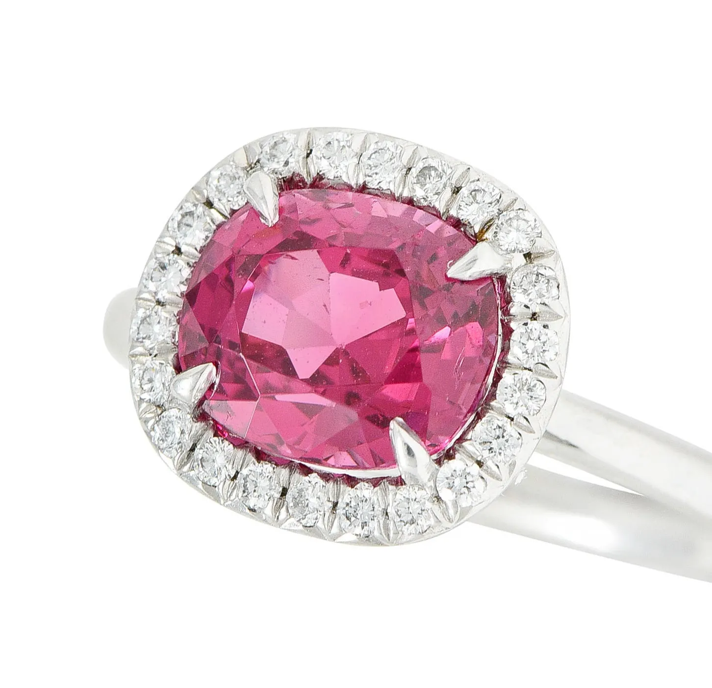 Contemporary 2.85 CTW Spinel Diamond Platinum Cushion Halo Ring