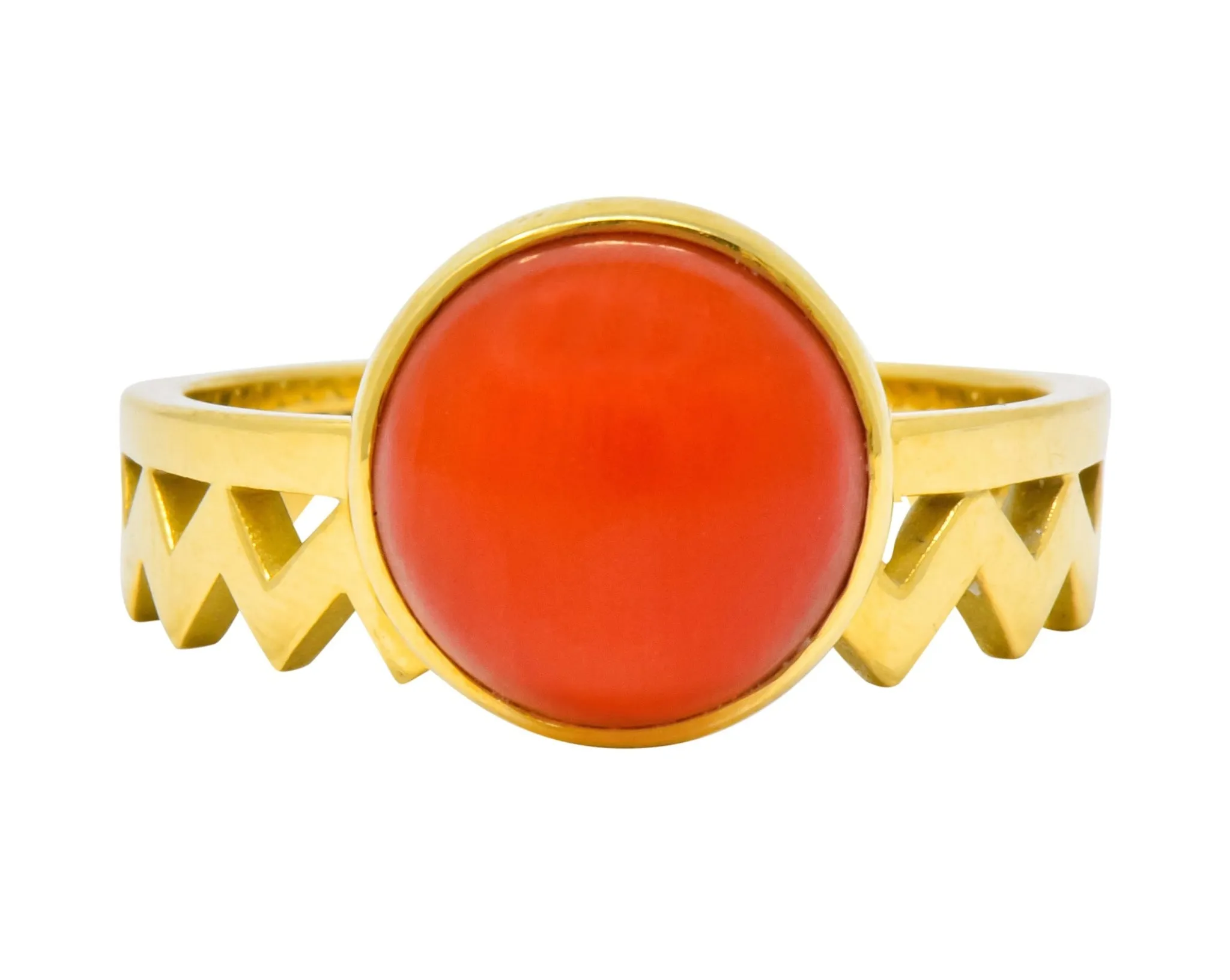 Contemporary Coral 18 Karat Gold Zig Zag Stacking Ring