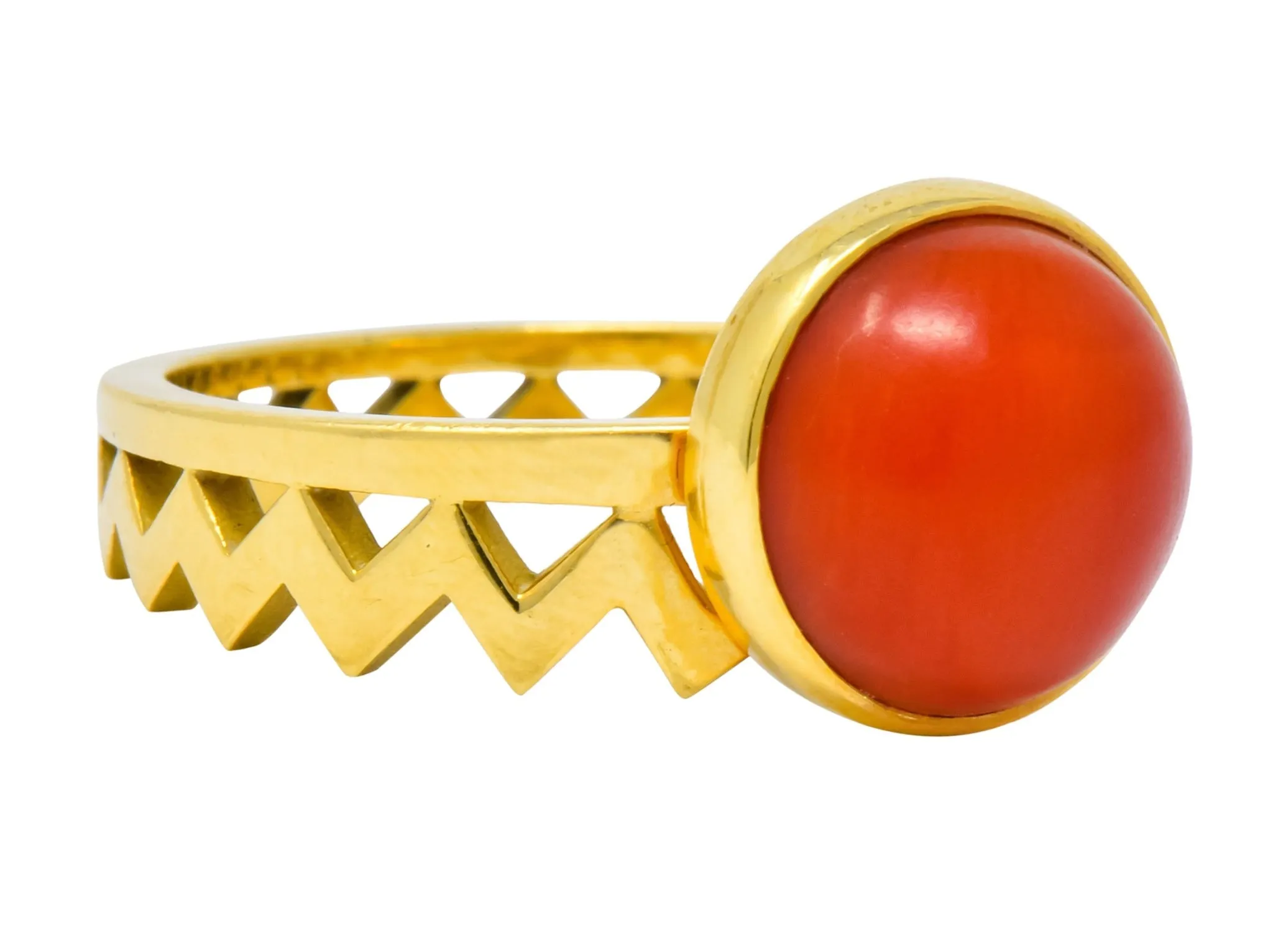 Contemporary Coral 18 Karat Gold Zig Zag Stacking Ring