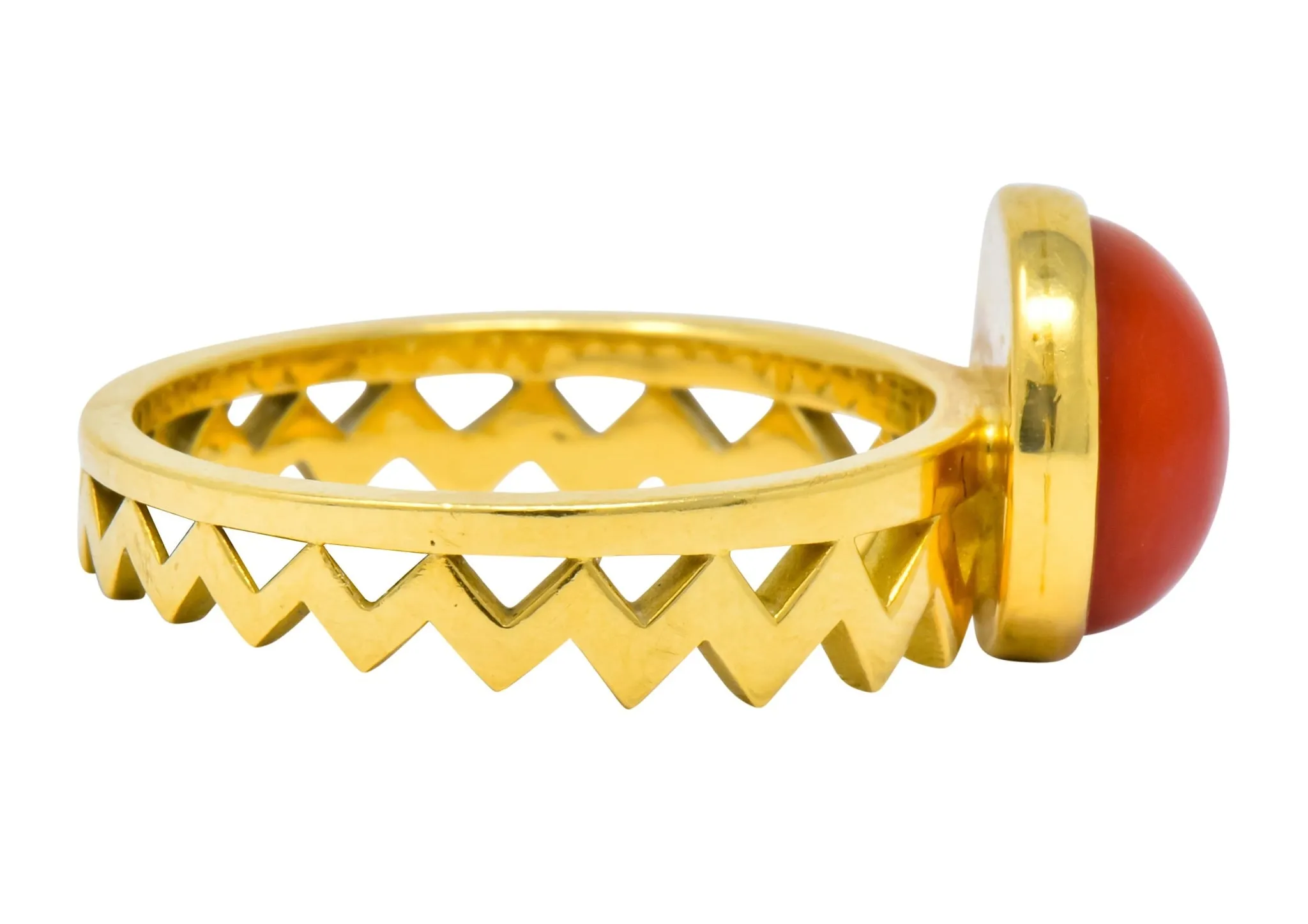 Contemporary Coral 18 Karat Gold Zig Zag Stacking Ring