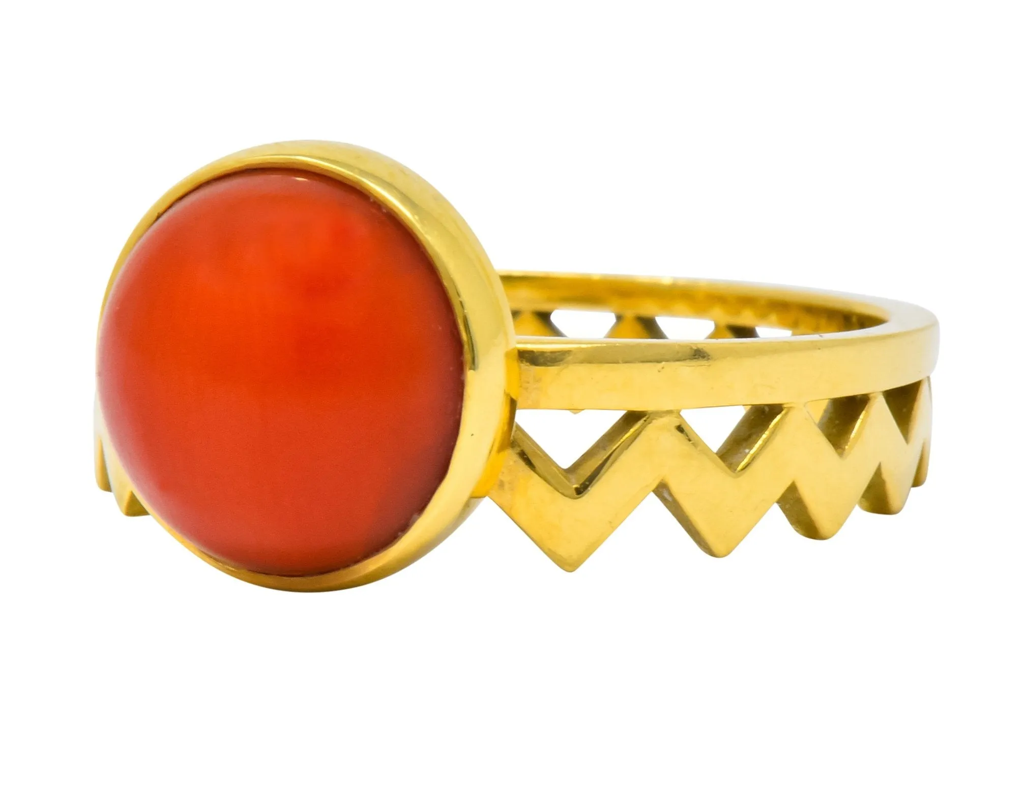 Contemporary Coral 18 Karat Gold Zig Zag Stacking Ring