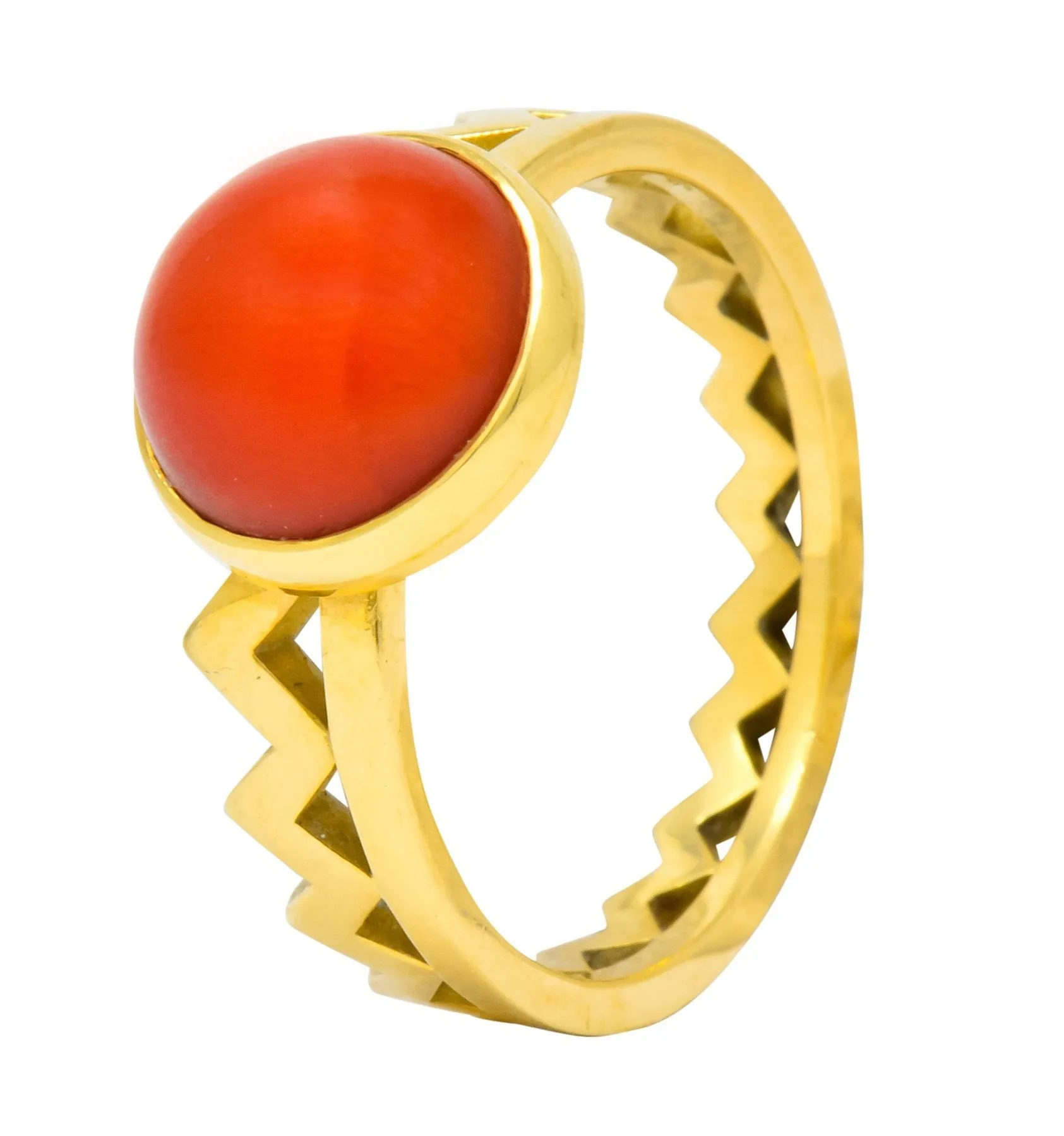 Contemporary Coral 18 Karat Gold Zig Zag Stacking Ring