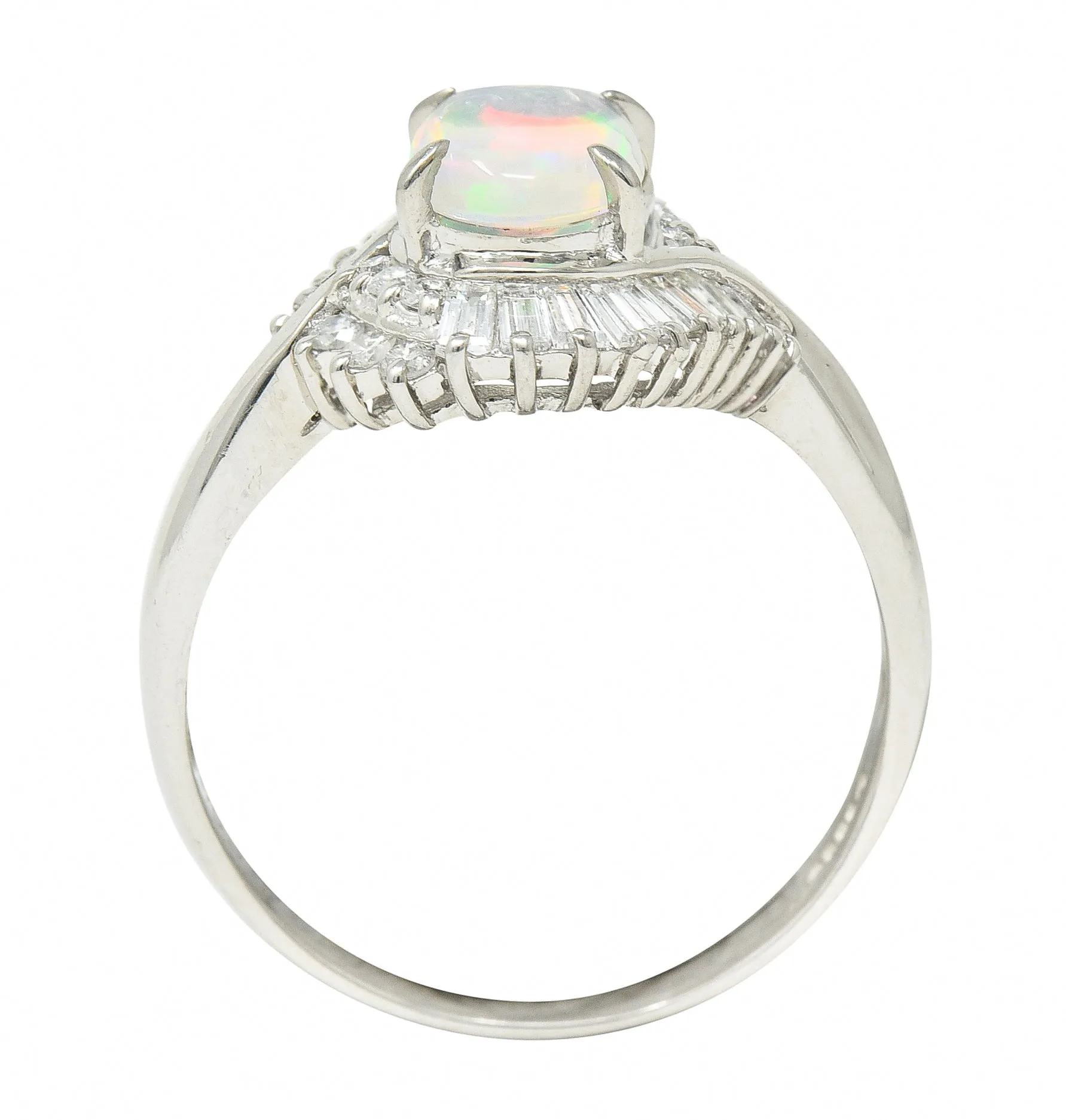 Contemporary Diamond Jelly Opal Platinum Swirl Bypass Cluster Ring