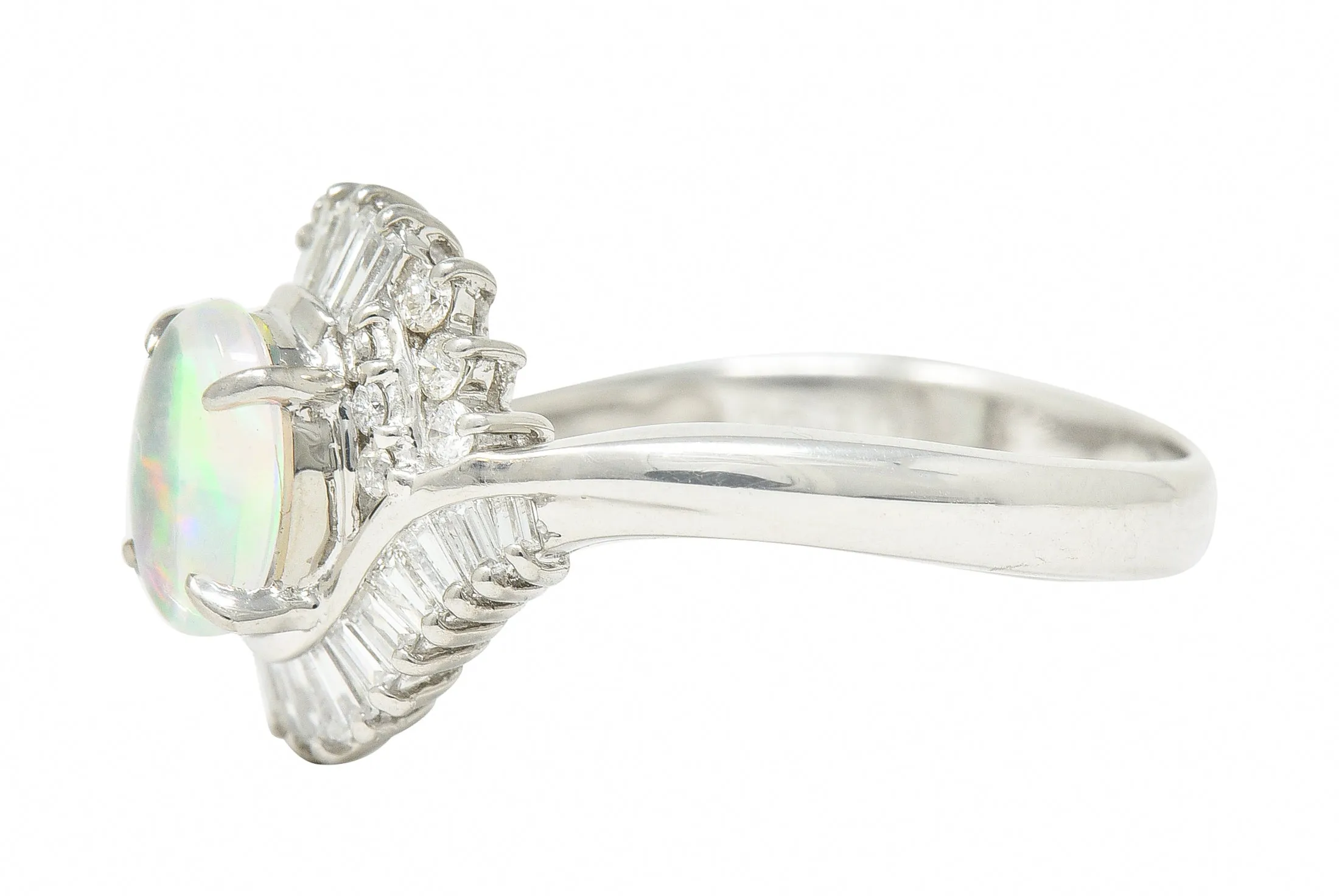 Contemporary Diamond Jelly Opal Platinum Swirl Bypass Cluster Ring