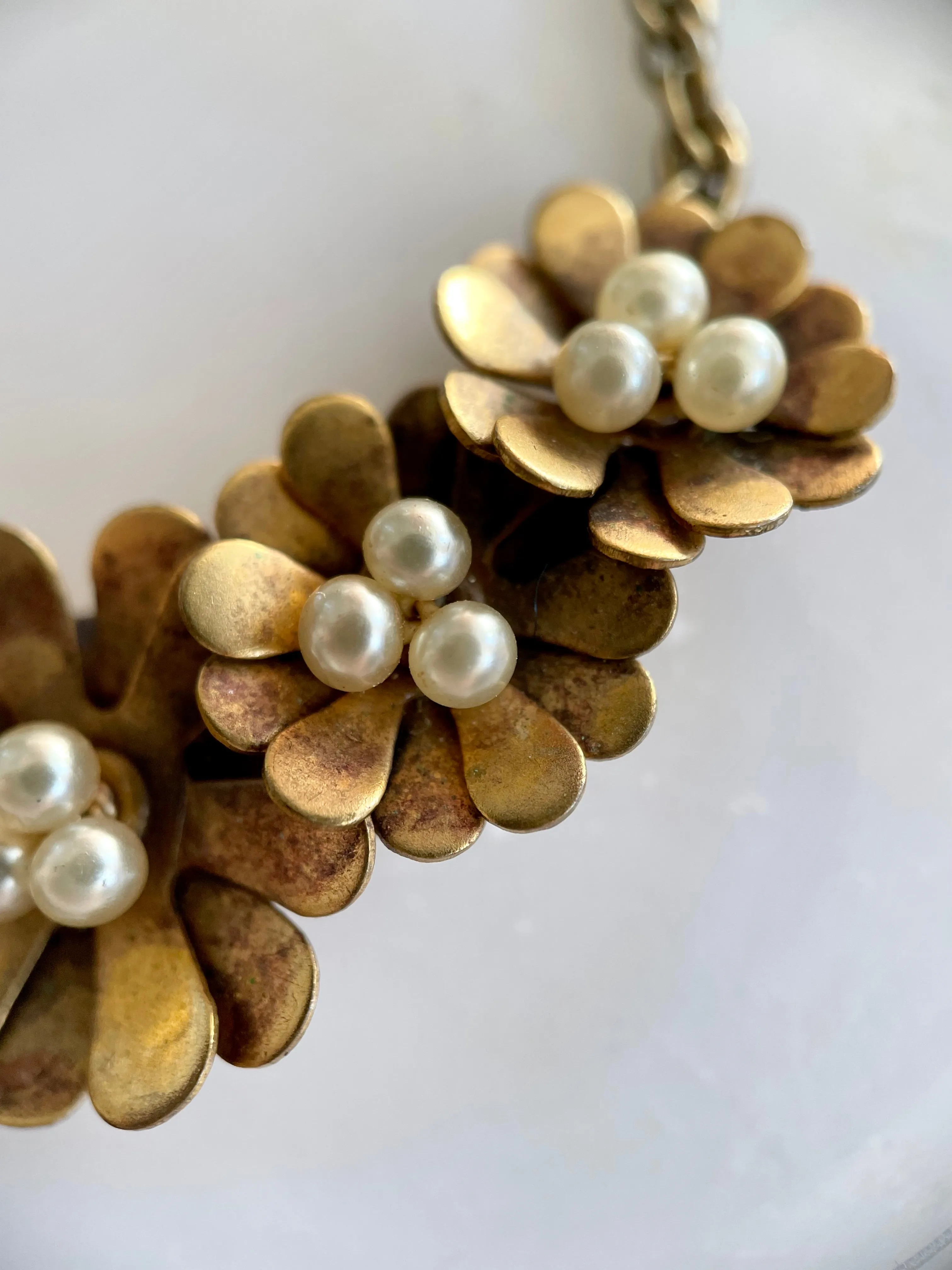 Coro Brass & Pearl Necklace