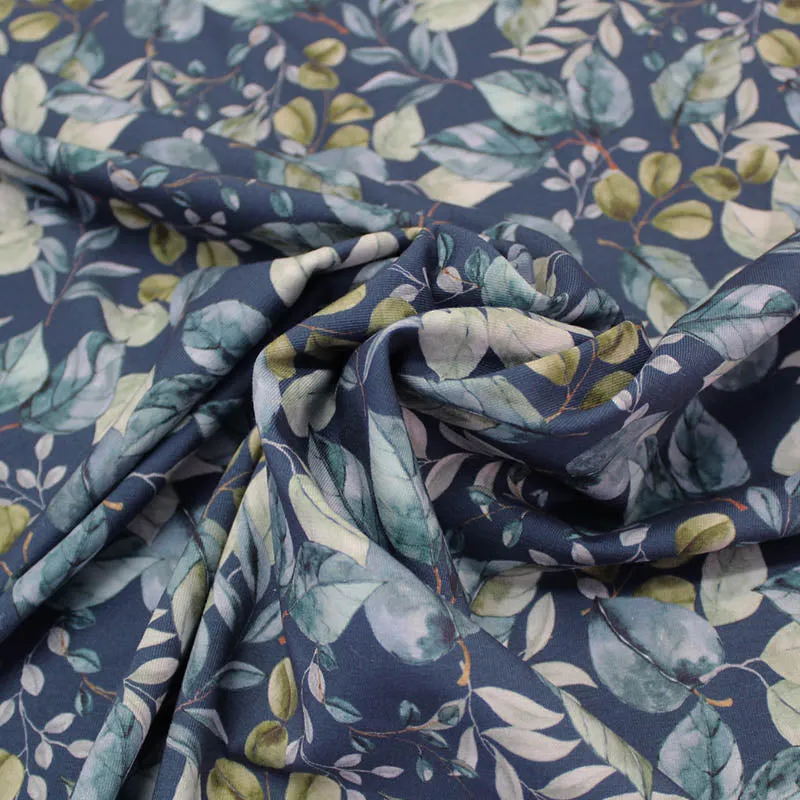 Cotton Elastane Jersey - Blue - Vine Leaves