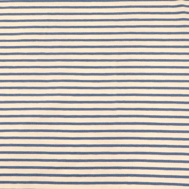 Cotton Stripe Jersey - Denim Blue and Ecru Stripe