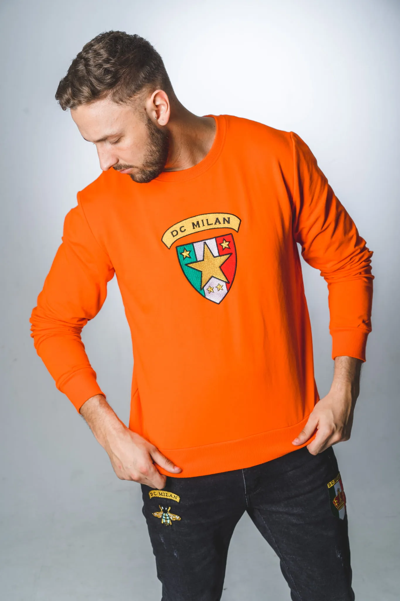 Cotton Sweatshirt with Embroidery – Orange