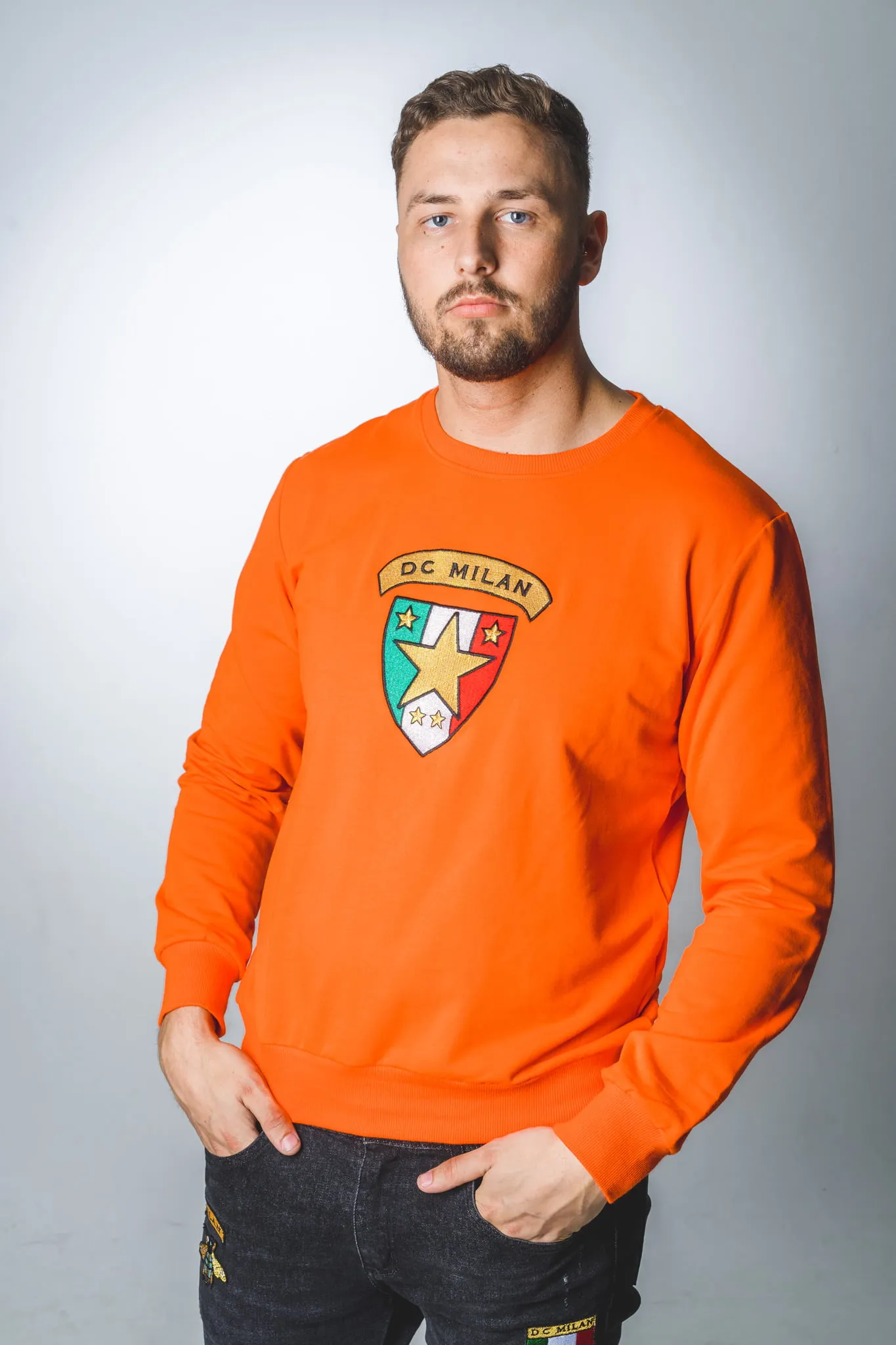 Cotton Sweatshirt with Embroidery – Orange