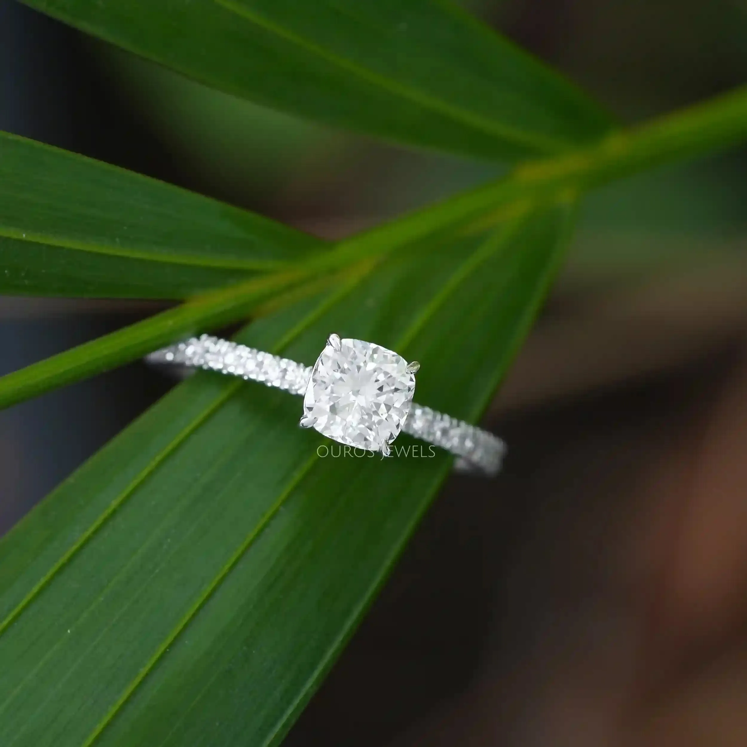 Cushion Cut Solitaire Accent Diamond Ring