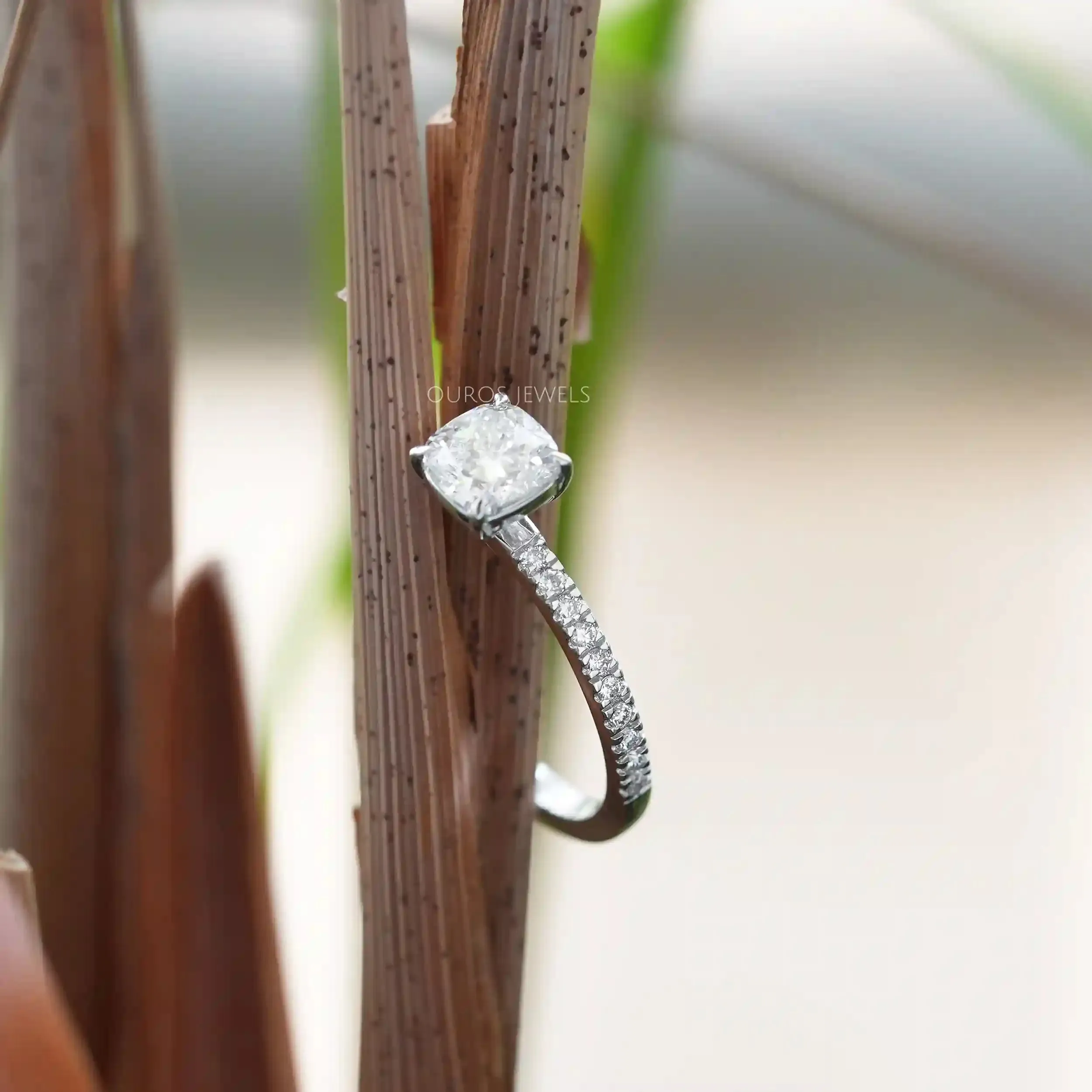 Cushion Cut Solitaire Accent Diamond Ring