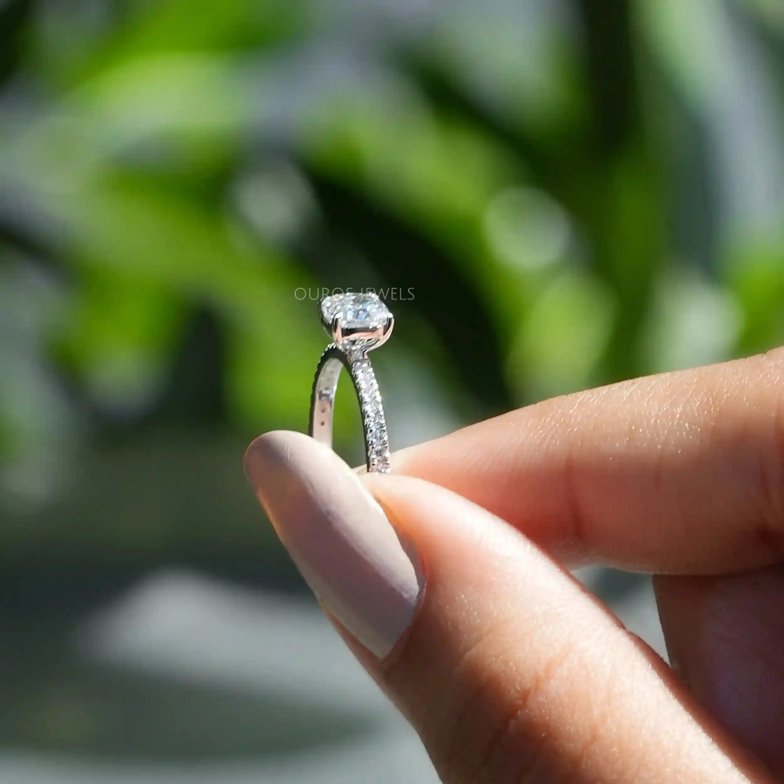 Cushion Cut Solitaire Accent Diamond Ring